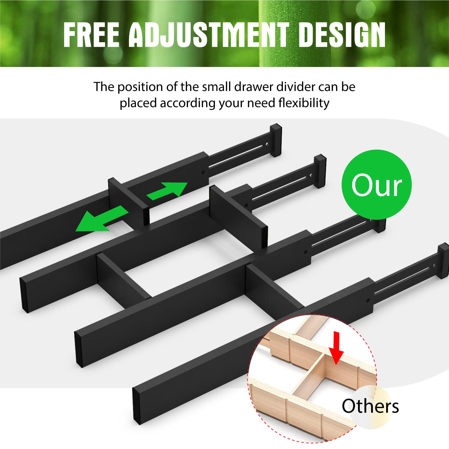 ANTOWIN 10pack Bamboo Drawer Dividers, Expandable Drawer Separators Splitter, 17-22 inches Adjustable Spring-loaded Organizer fo