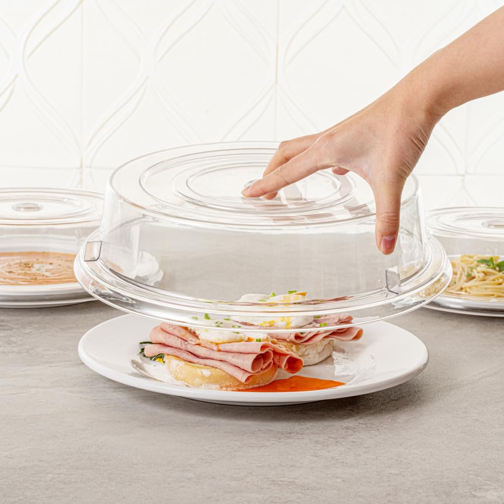 Restaurantware Cater Tek 11 Inch Polycarbonate Plate Covers 10 Shatterproof Dish Covers - Dishwashable For 11 Inch Plates Clear