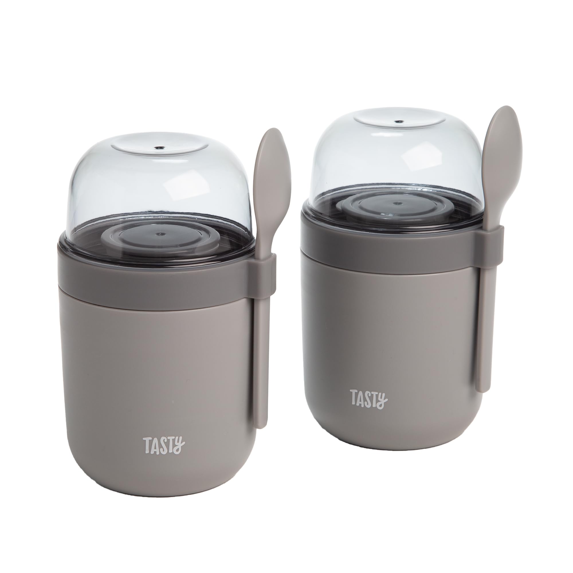 Tasty Travel Snack Cups with Spoons, OnTheGo Snacking, Divided Compartments, Great for Nuts, Cereal, Granola, Yogurt and More,