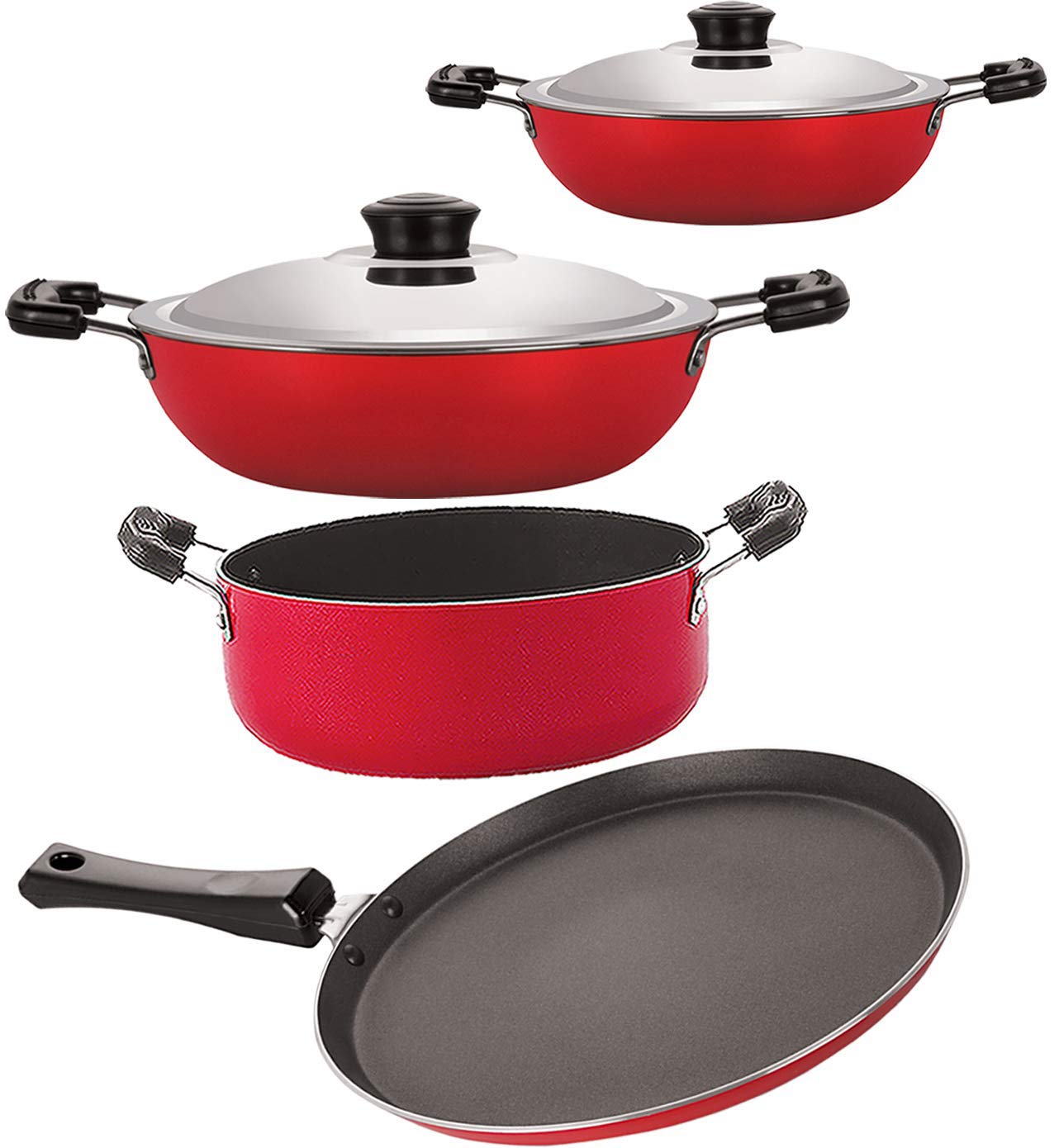 Nirlon Non Stick Aluminium Heat Resistance Cookware Set Of 4 Pieces With Bakelite Handle (Gas Compatible)(Ft13_Dkd(M)_Dkd(J)_Cs2