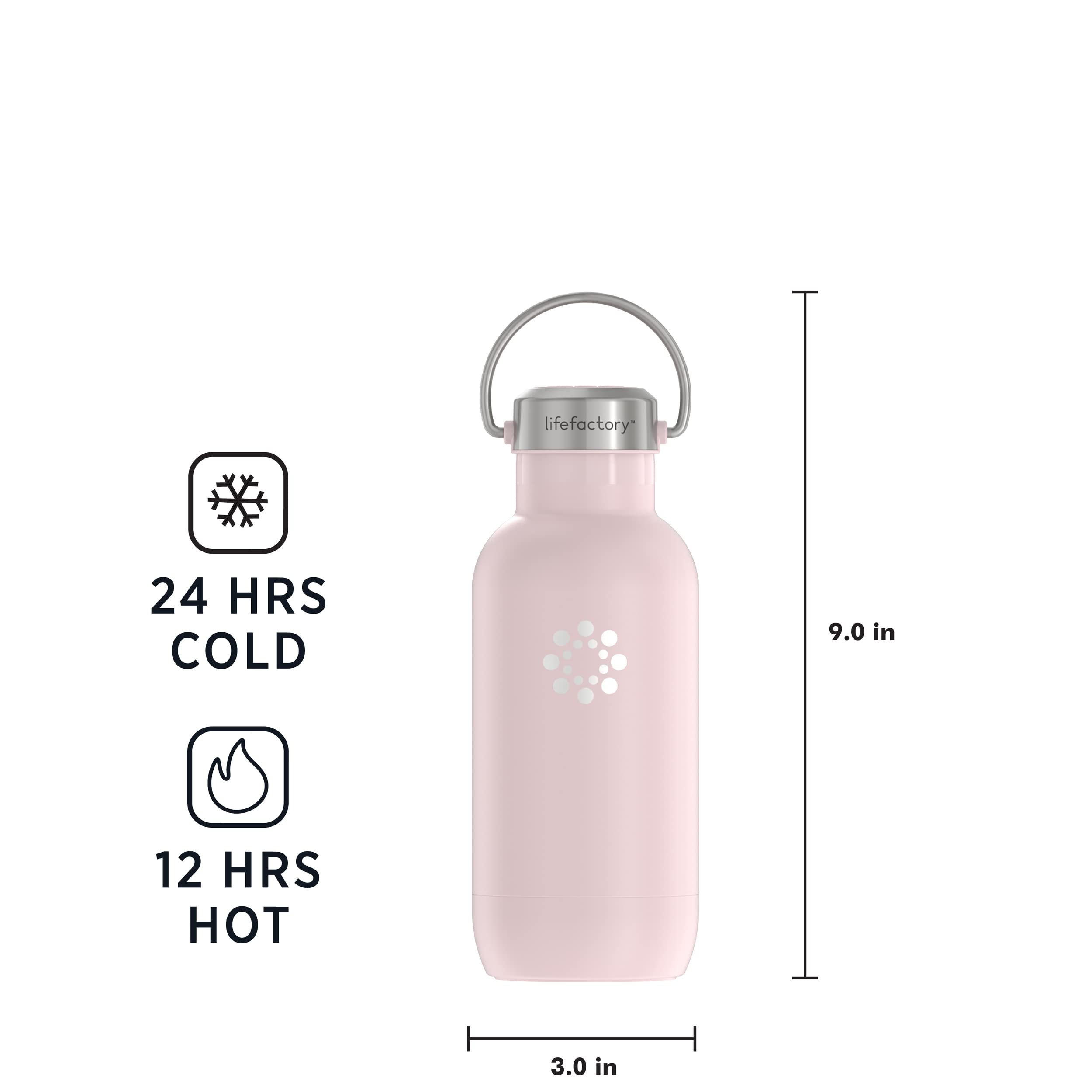 LIfeFactory Stainless Steel Vacuum-Insulated Sport Bottle  16 Ounce  Desert Rose