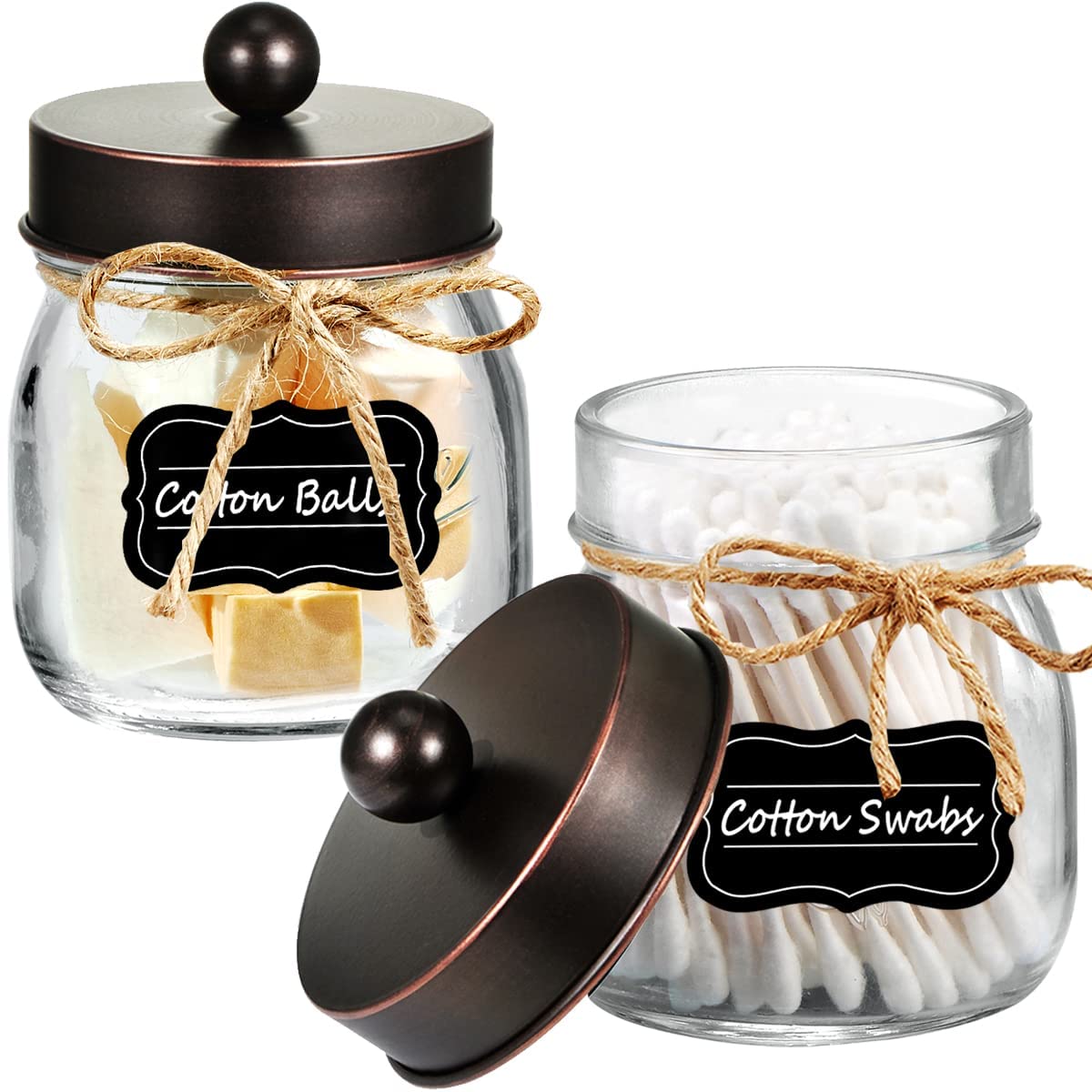 Amolliar Mason Jar Bathroom Storage Organizer -Oil Rubbed Bronze- Rustic Farmhouse Decor Bathroom Accessories - Qtip Holder Disp