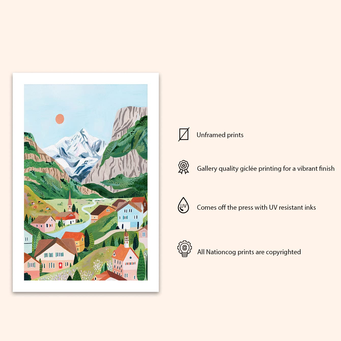 Nationcog Switzerland Art Print, Mountain Wall Art, Swiss Alps Poster, Grindelwald Print, Lauterbrunnen, Travel Poster, Travel G