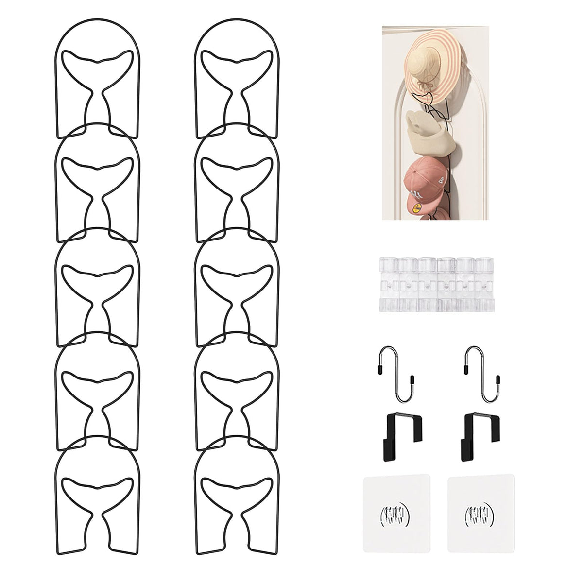 Linfidite 10 Pack Baseball Hat Rack Hanger Holder Organizer Multi Hook Wall Mounted Over Door Cap Display Storage Rack Holder Cl