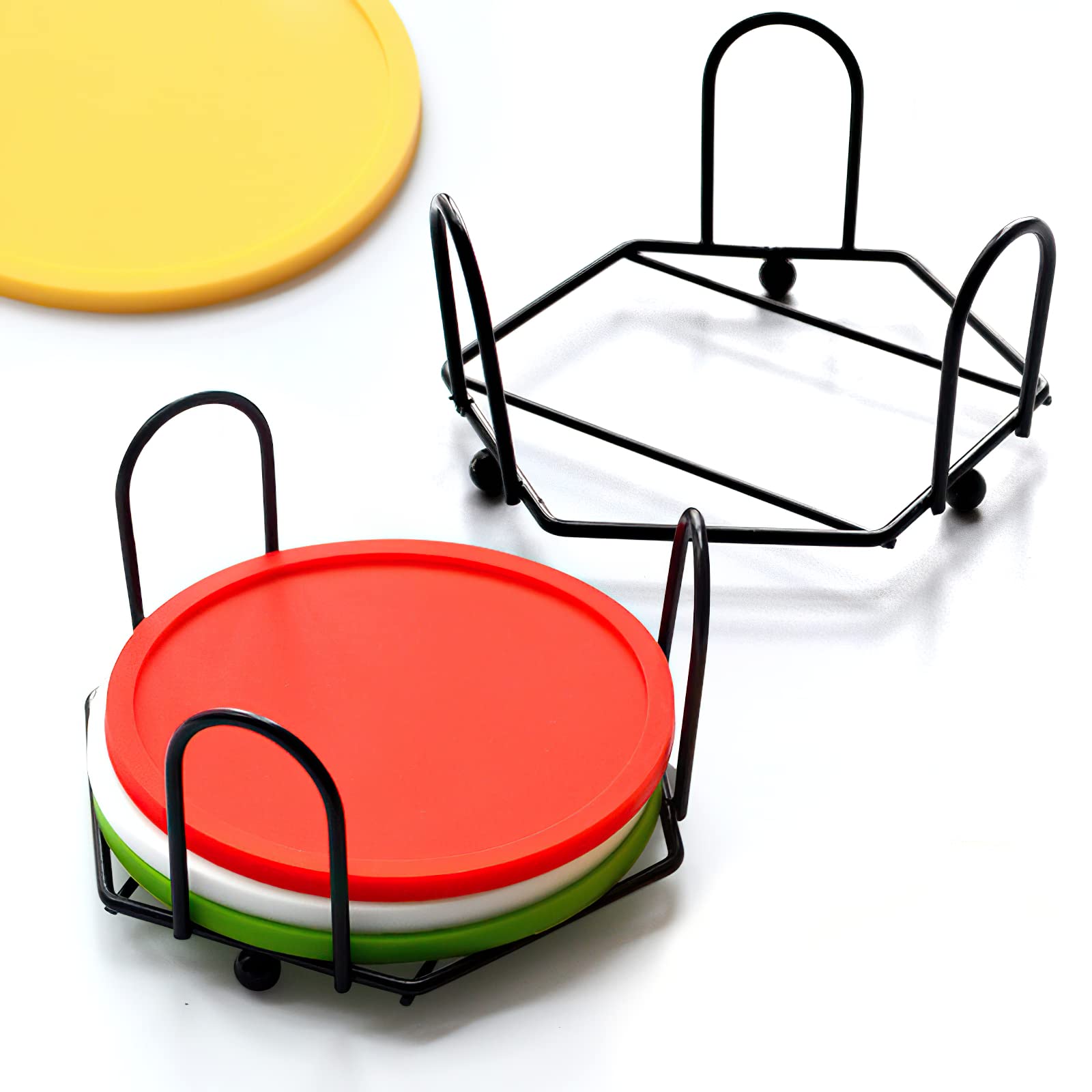 Kingrol 6 Pack Metal Coaster Holders, Coaster Stands For 4-Inch Round And Square Coasters, Hold 4 To 6 Coasters, Black