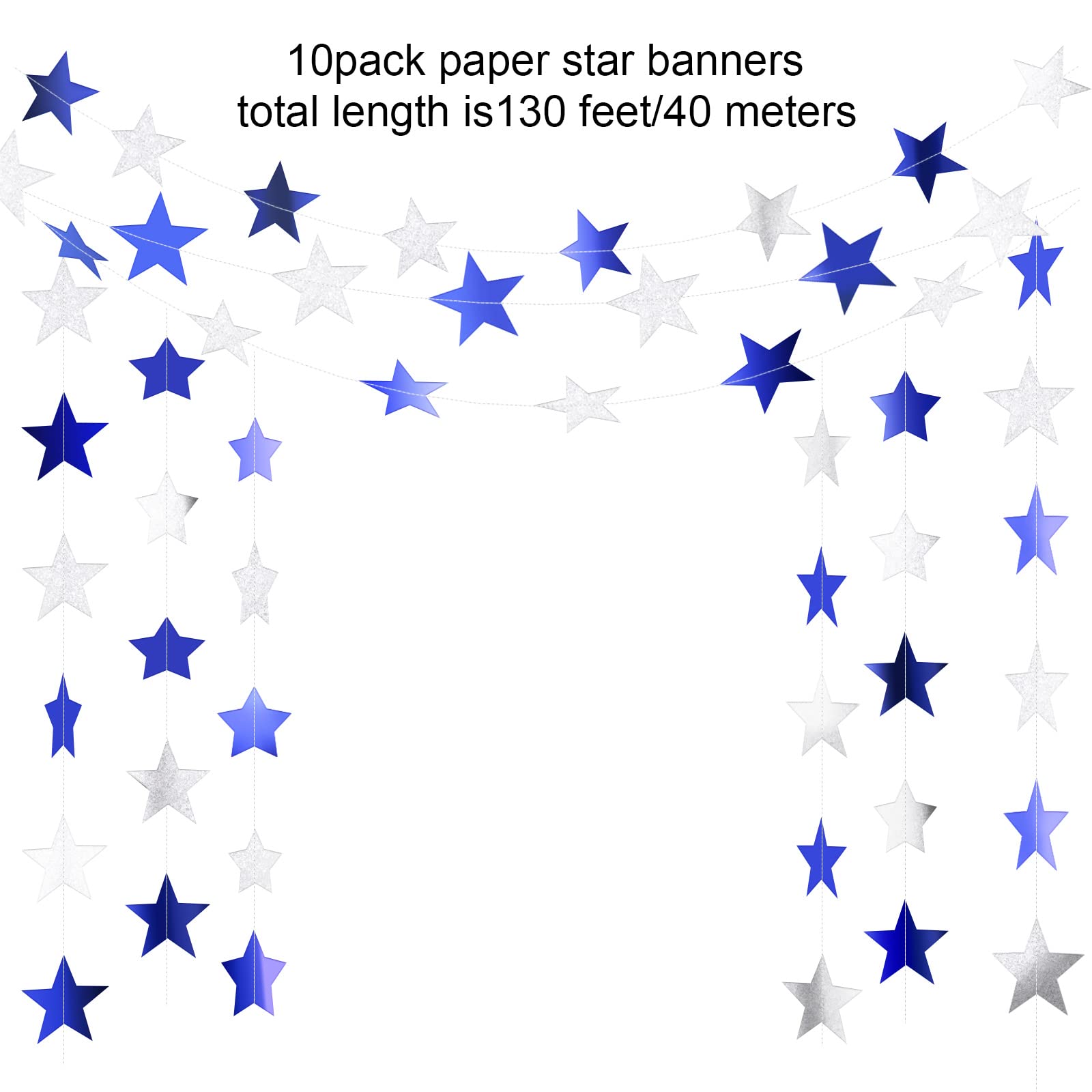 Patelai Glitter Star Garland Banner Decor, 130 Feet Bright Star Hanging Bunting Banner Backdrop For New Year Engagement Wedding