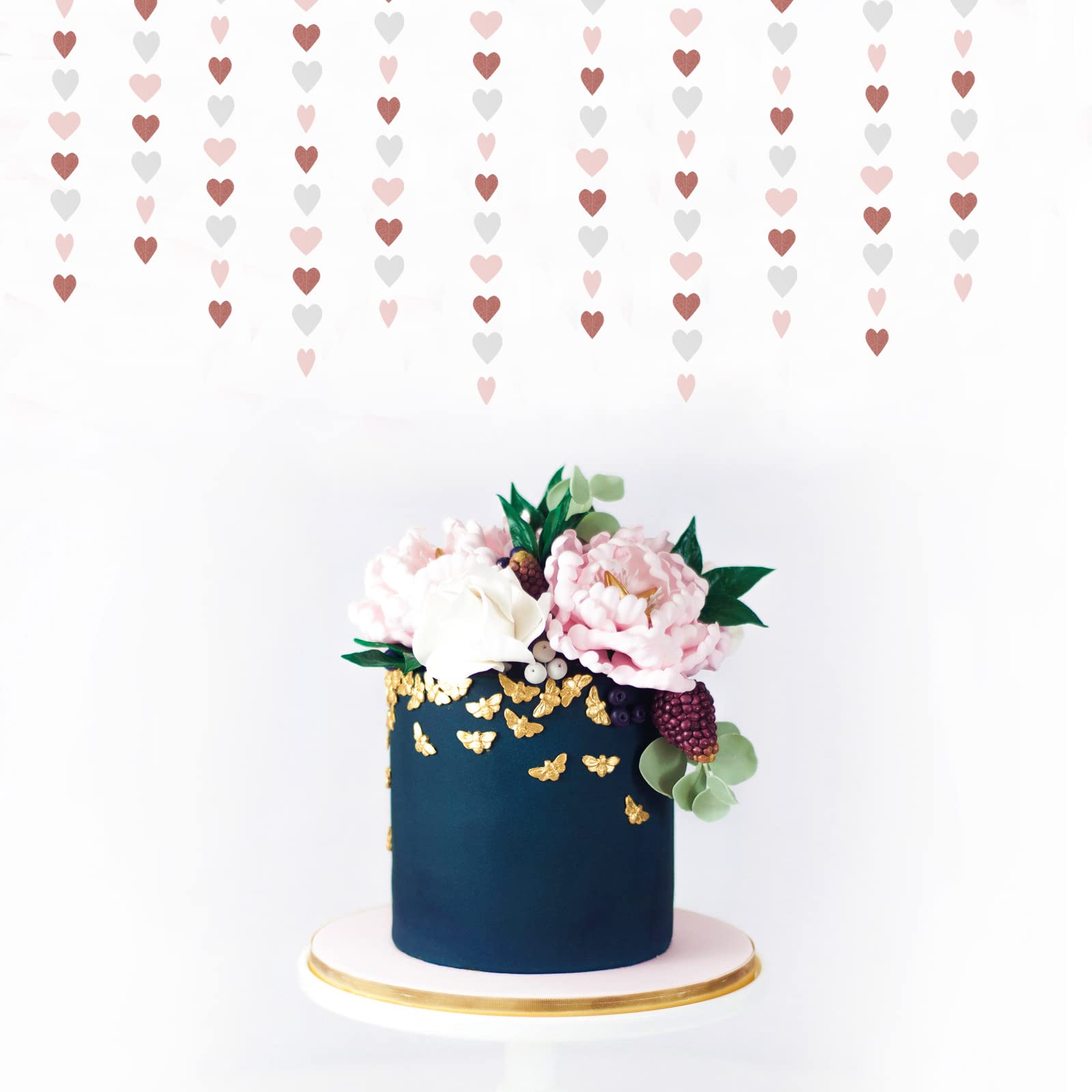 Rose-Gold Pink Party-Decorations Heart Garland Streamers - 52Ft Bachelorette Engagement Hanging Paper Banner,Valentines Day Brid