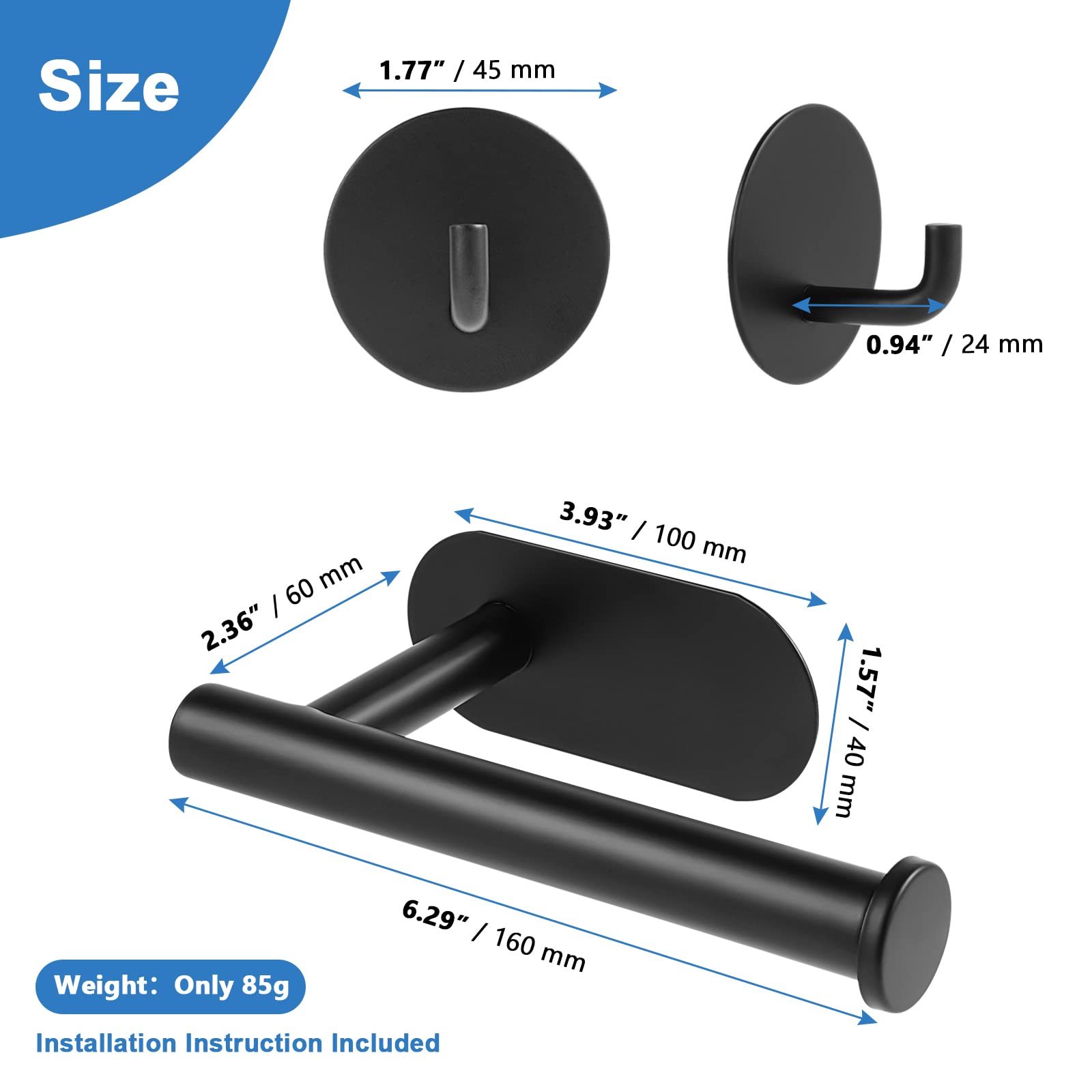 Self Adhesive Toilet Paper Holder And 2 Pack Towel Robe Hooks,Doweiss Bathroom Toilet Paper Roll No Drilling Matte 304 Stainless