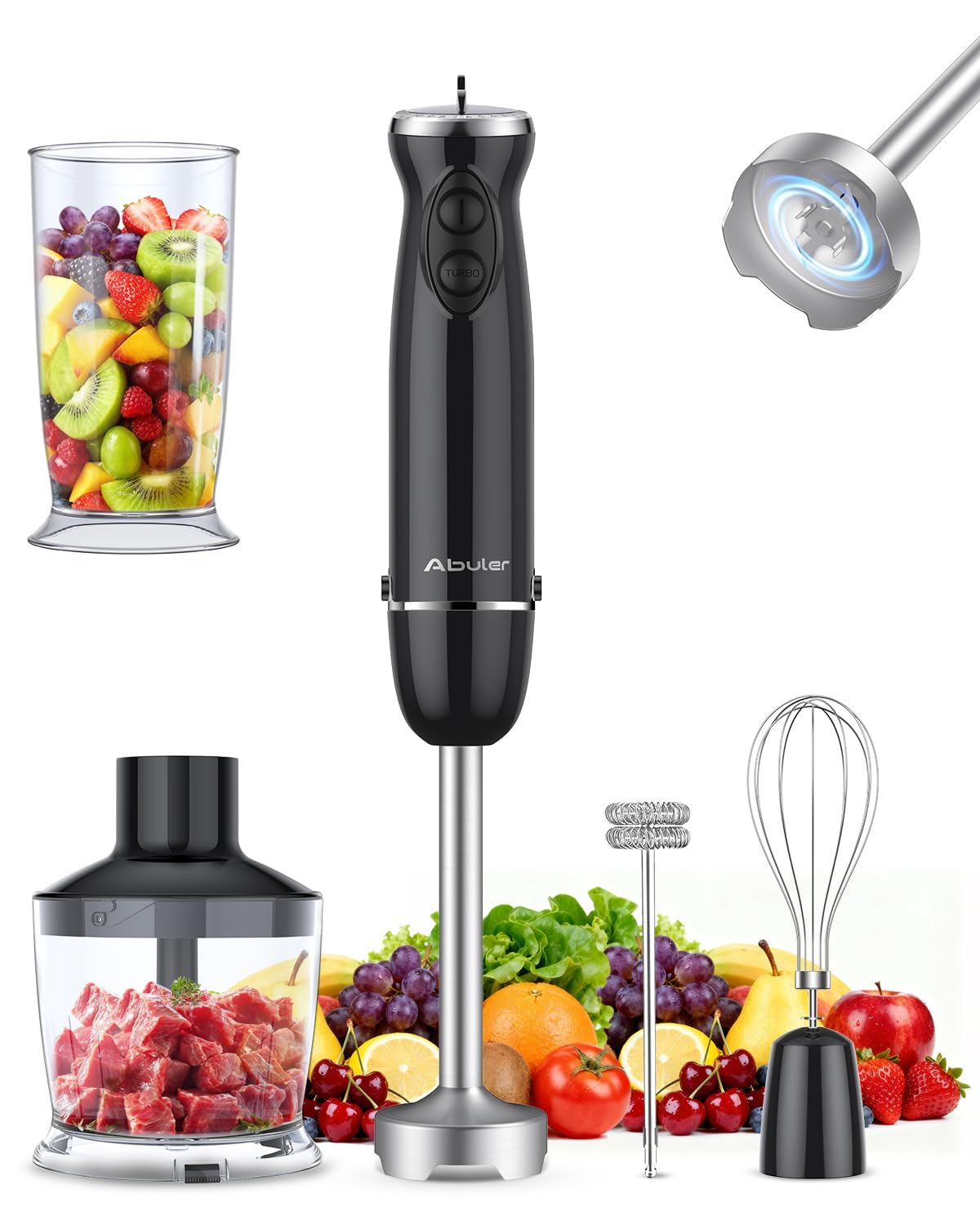 Immersion Blender Handheld Hand Blender, 1000W 5 in 1 Hand Mixer Stick, BPA-Free 12 Speed Handheld Blender 304 Stainless, Mixing