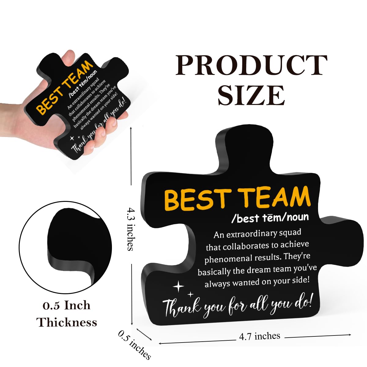 Inspirational Team Office Decor Desk Decor Acrylic Puzzle Sign Rustic Black Acrylic Sign Plaque for Home Office Desk Shelf Table