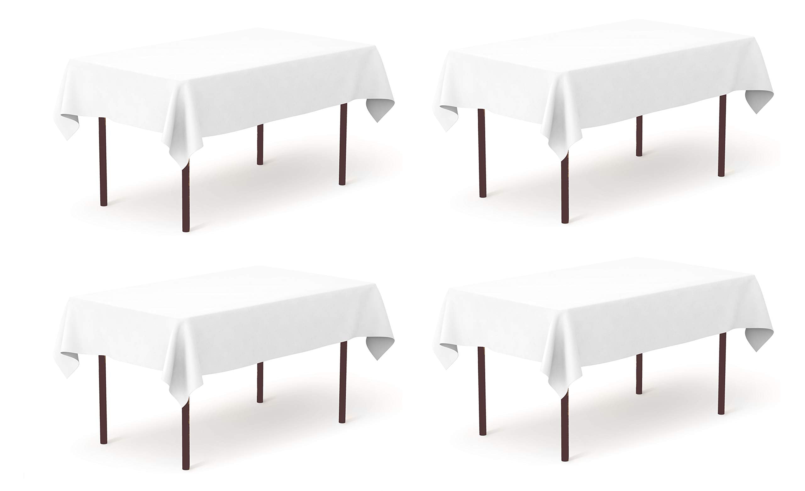 Pomp Pure White 60'' X 84'' Poplin Polyester Tablecloth (4 Pack) | Wrinkle + Stain Resistant Easy Care Premium Fabric | Fits 5Ft