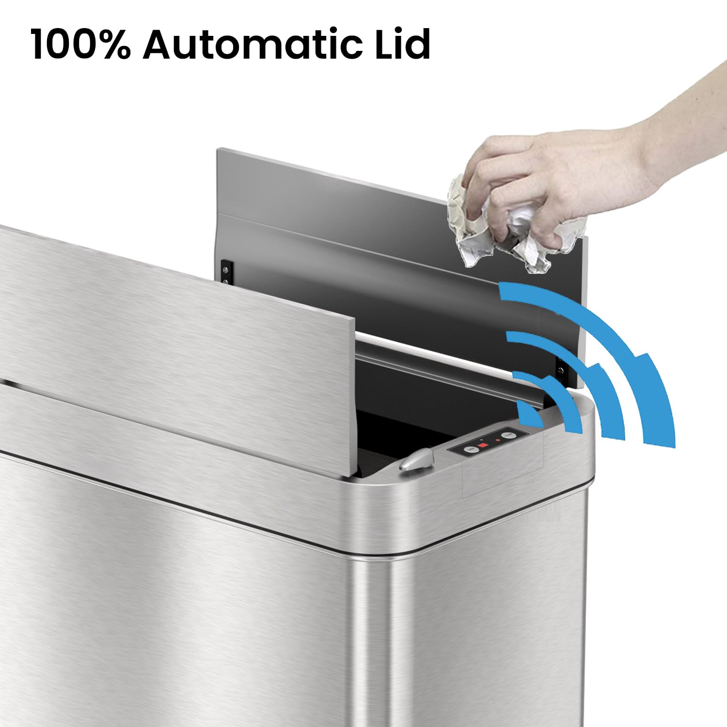 Itouchless 18 Gallon Wings Open Kitchen Trash Can With Lid And Odor Filter, Dog Proof Lid Lock 68 Liter Slim Stainless Steel Gar