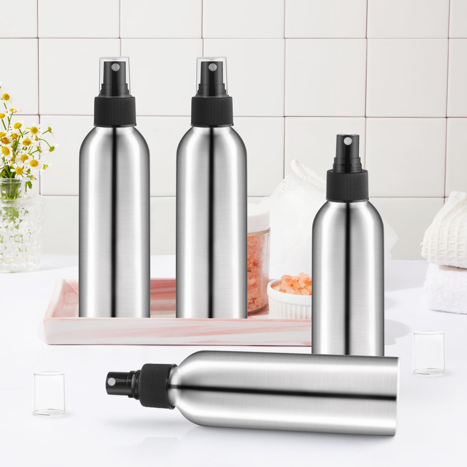 8 Pcs 150Ml/5Oz Aluminum Fine Mist Spray Bottles Reusable Fine Mist Sprayer Bottle Metal Atomizer Cosmetic Storage For Travel To