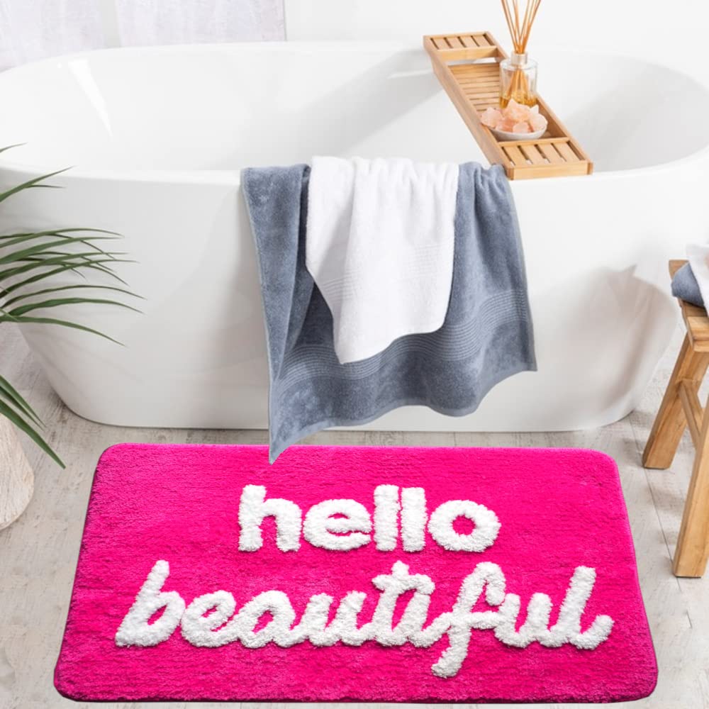 Evovee Hello Beautiful Bath Mat Cute Bathroom Rugs For Girls You Look Good Gorgeous Funny Shower Fun Bathroom Decor Non-Slip Was