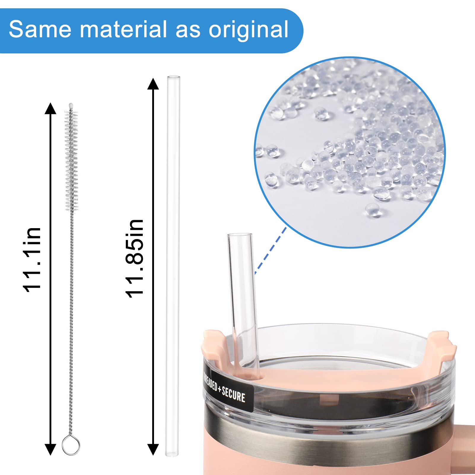 AIERSA 6 Pack Replacement Long Straws with Cleaning Brush Compatible Stanley 40oz Tumbler  Plastic Clear Reusable for Stanley Adventure Quencher Travel Tumbler  Stanley Cup Accessories