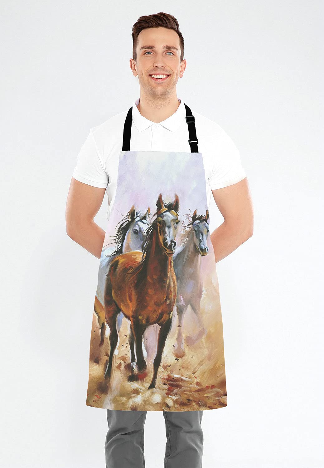 Lefolen Three Horse Kitchen Cooking Bbq Chef Apron,Funny Apron For Men, Women - Dad Presents, Presents For Men - Birthday, Mothe