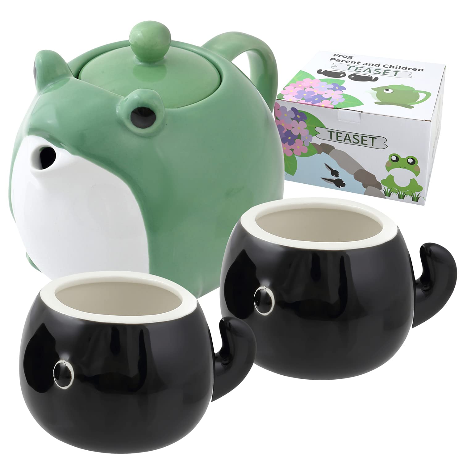 Hakone Yosegi Frog Teapot & Cup Set, Japanese Tea Service With Filter & Gift Box (30 Oz Teapot, 2 5 Oz Cups)