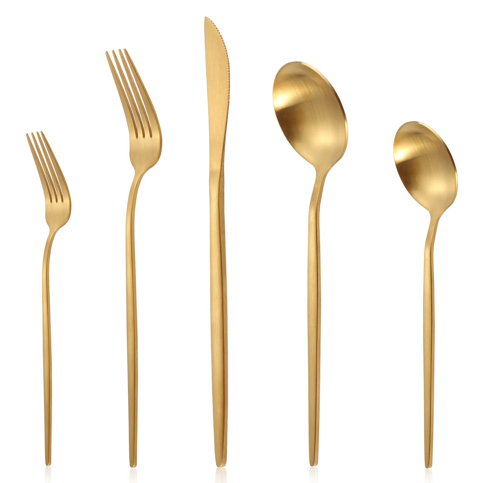 Matte Gold Silverware Set For 8, Lazahome Stainless Steel Flatware Cutlery Set, 40-Piece Kitchen Utensil Set Include Spoons And