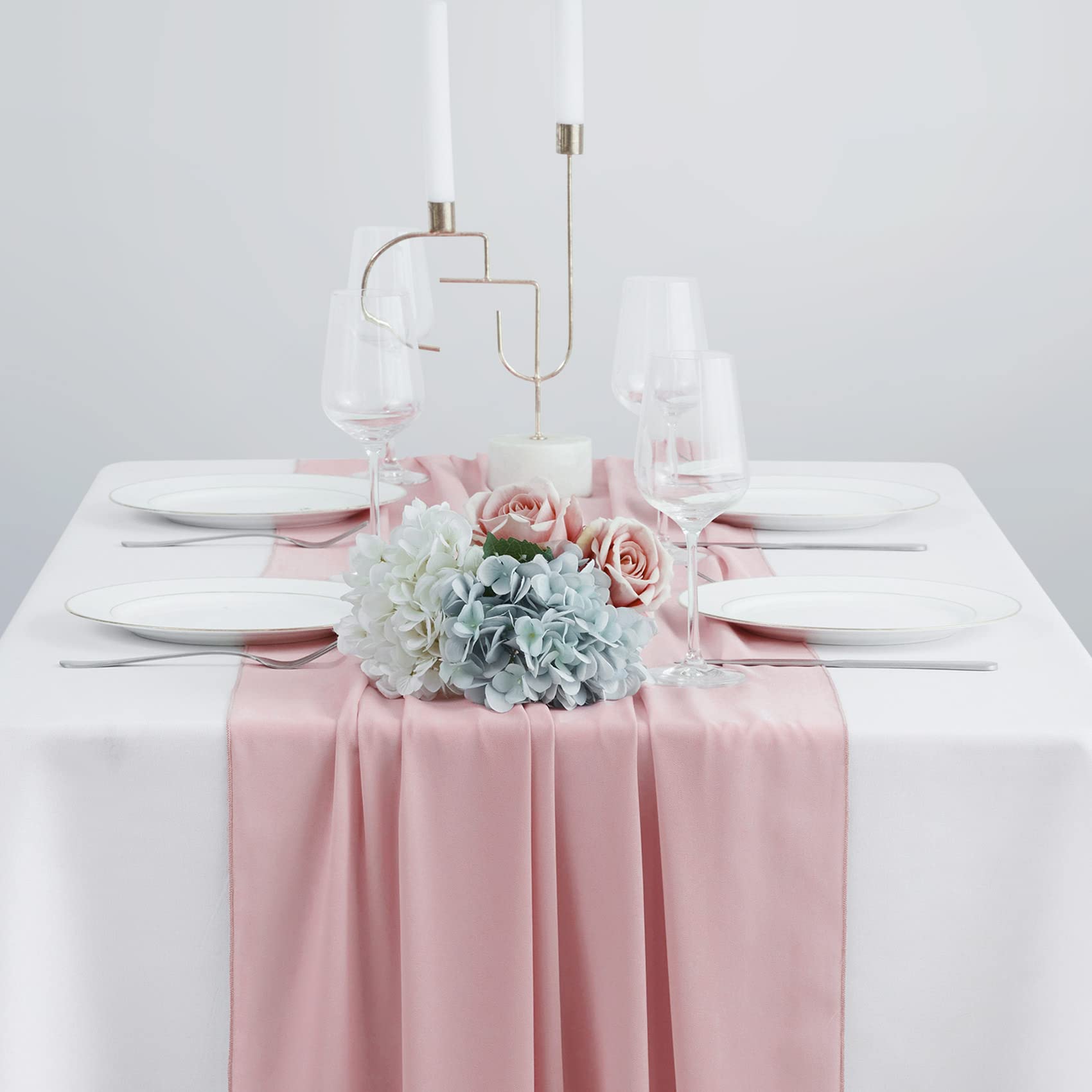YUHX 2 Pack Chiffon Table Runner 29 x 120 Inches Long  Dusty Rose Wedding Table Runners  Romantic Wedding Decor Party Banquets Decorations(Dusty Rose 2 Pack)