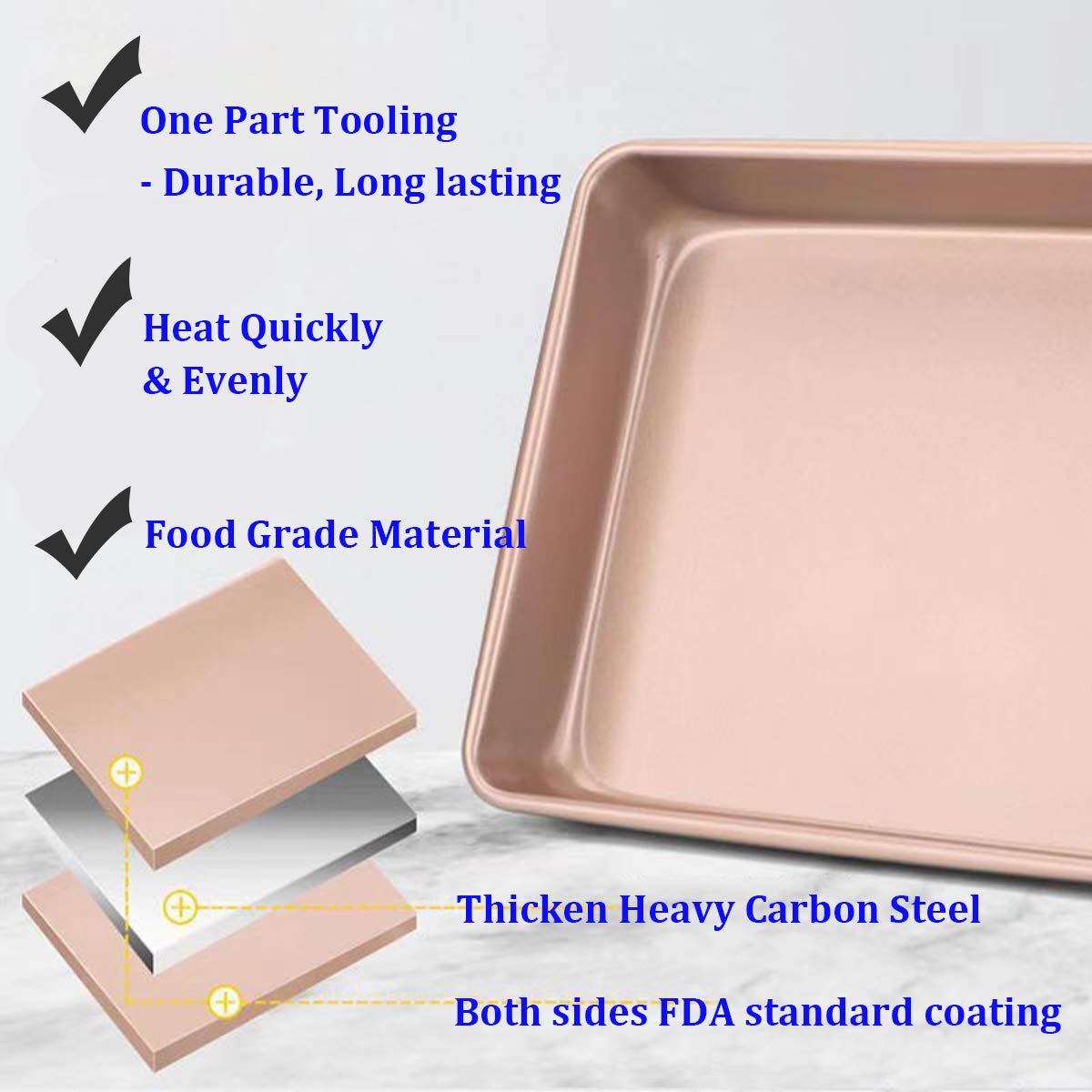 Hytk Small Cookie Cake Brownie Baking Sheet Pan Set 11 X 9 Inch Toaster Oven Replacement Tray Bakeware Nonstick 2X Thicken High
