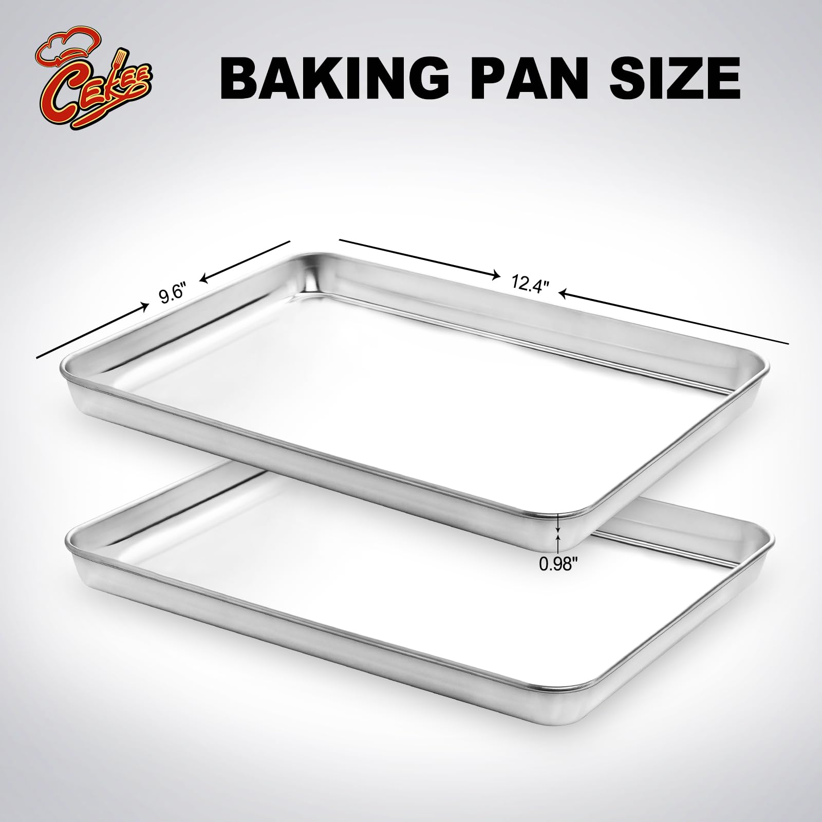 Quarter Sheet Pan Set Of 2, Cekee Stainless Steel Baking Sheet & Cookie Sheets For Baking, Baking Sheet Pan Oven Tray, Heavy Dut