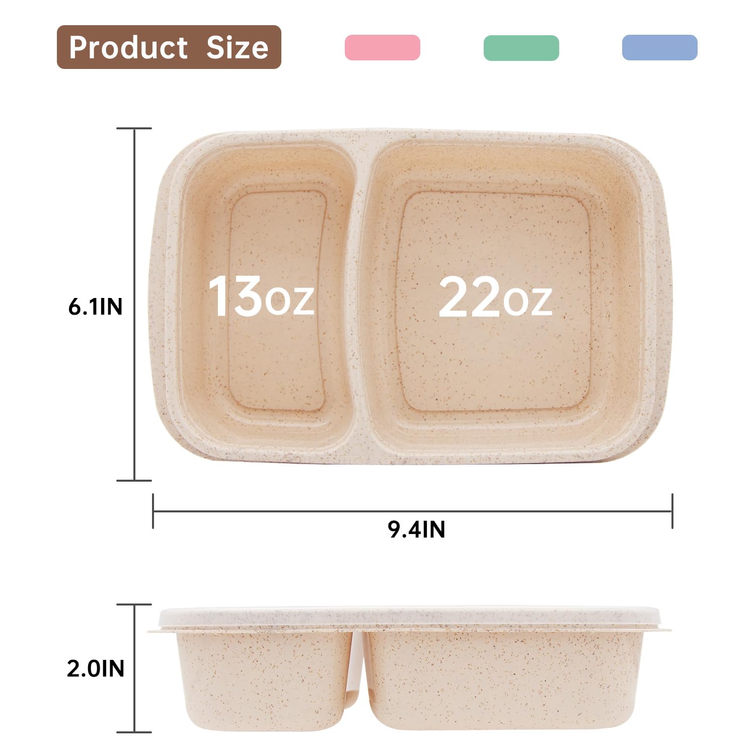Luriseminger 4 Pack Bento Lunch Box, 2 Compartments Meal-Prep Containers With Lids, Microwave & Dishwasher Safe, Reusable Divide
