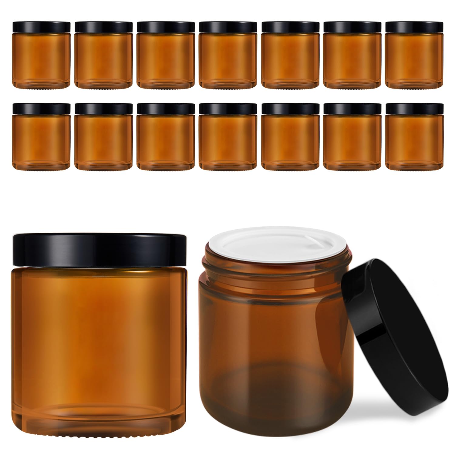 16 Pack, 4 Oz Glass Jars With Lids, Amber Glass Jars Small Glass Containers Spice Container For Slime, Makeup, Cream, Lotion, Co