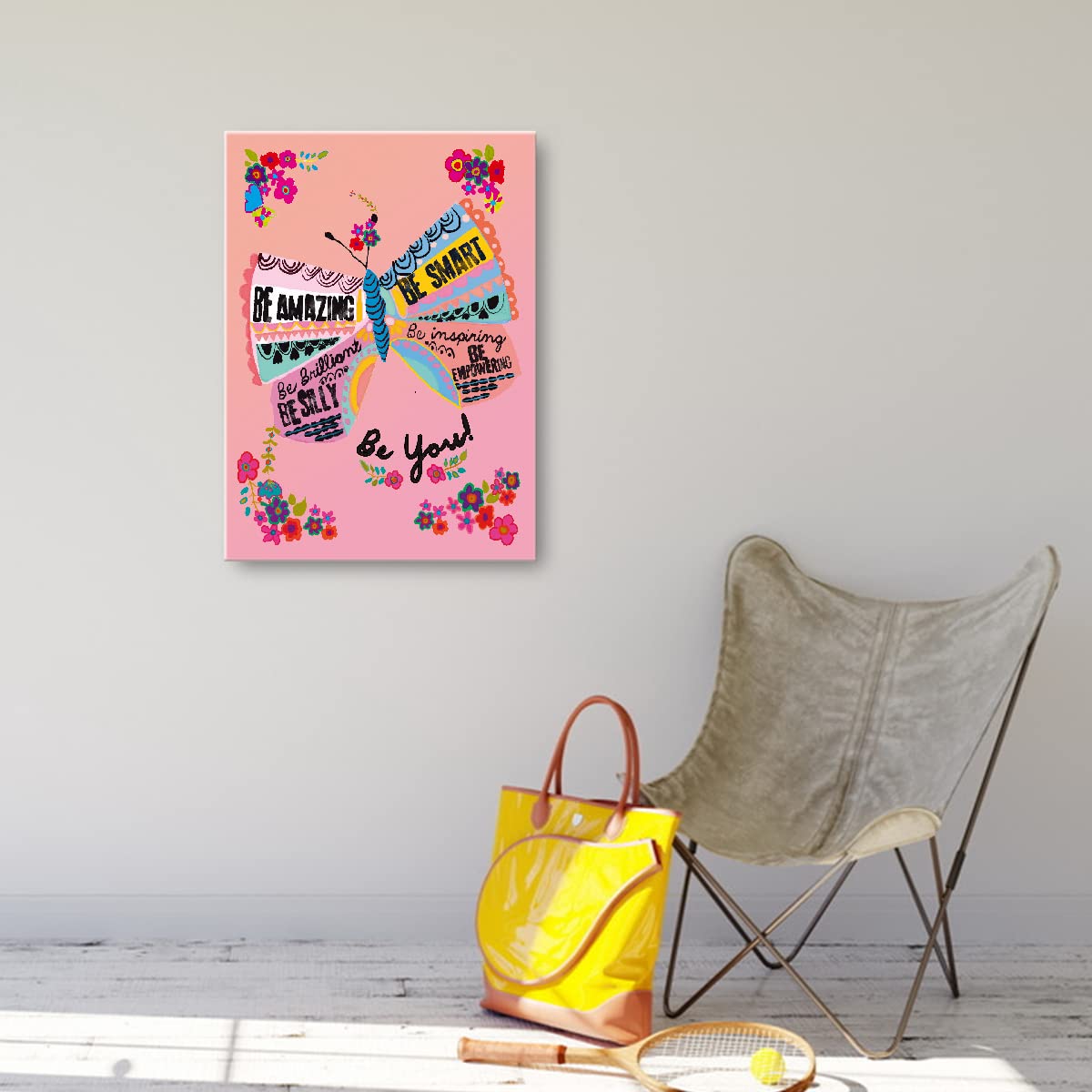Otingqd Pink Girls Wall Art,Positive Affirmations Wall Decor For Girls,Butterfly Nursery Wall Art,Be Amazing Be You Pink Butterf
