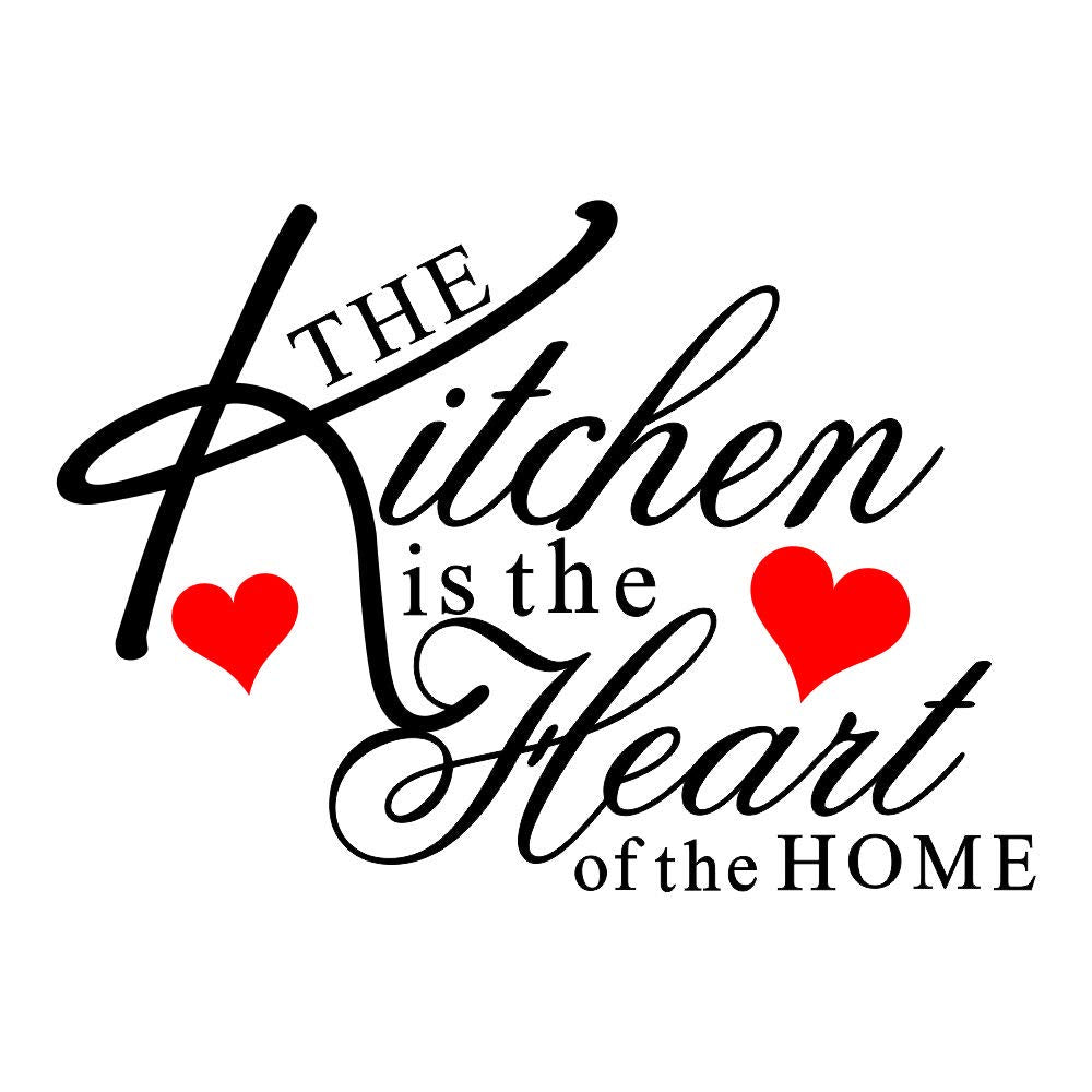 Witkey The Kitchen is The Heart of The Home Red Heart Wall Decal Sticker Art Mural Home D  cor Quote DIY