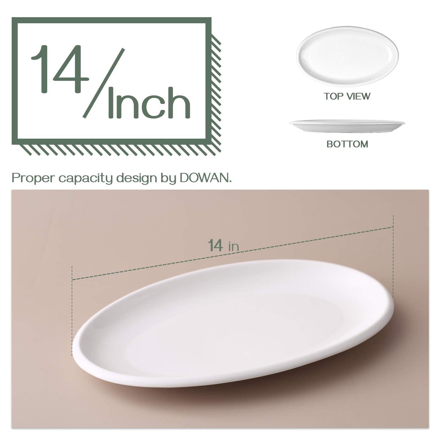 Dowan 14'' White Serving Platters For Entertaining, Oval Serving Plates, Party Serving Trays And Platters Oven Safe, Porcelain D