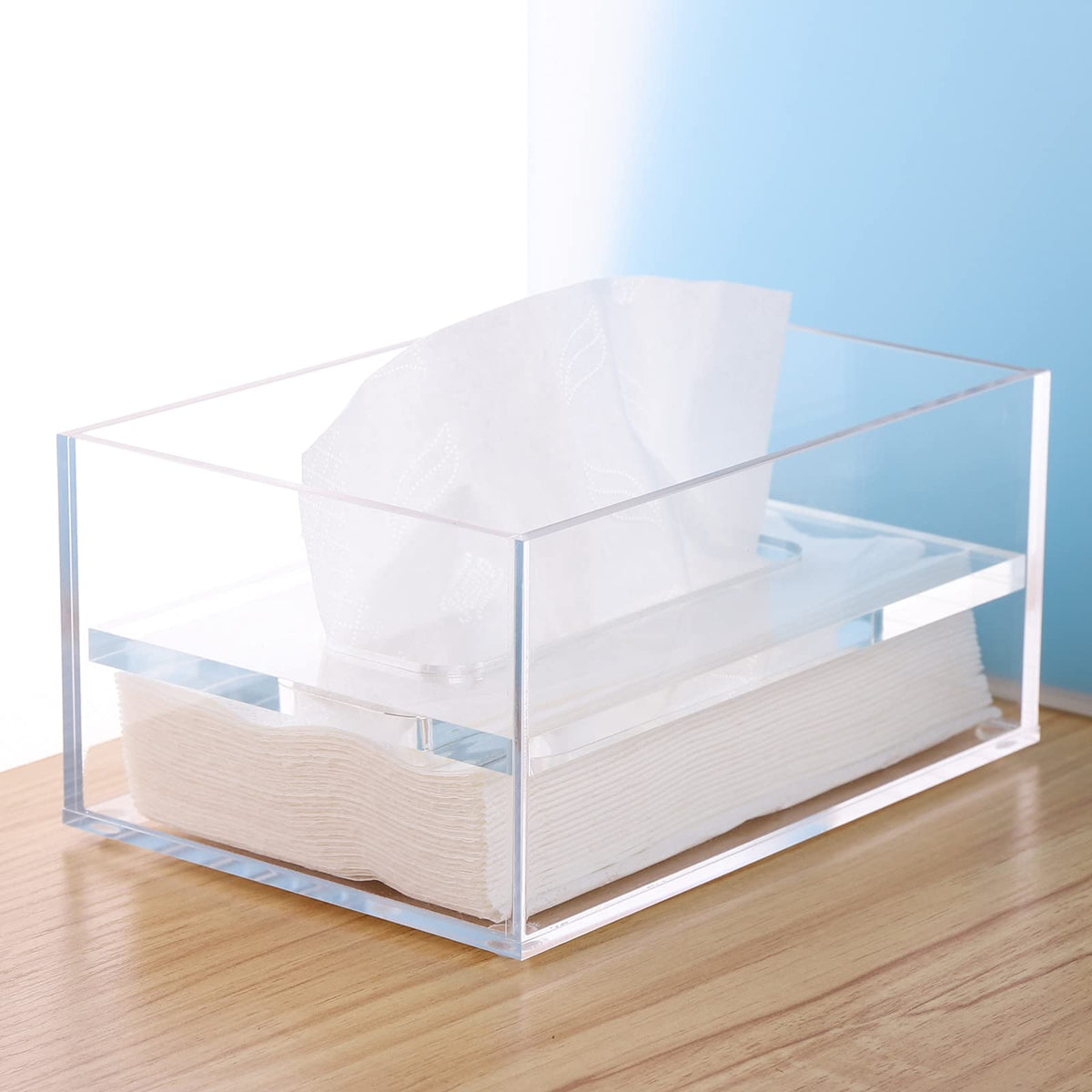 Sanrui Clear Acrylic Facial Tissue Box Cover Holder With 8Mm Top Lid Rectangle Napkin Dispenser Organizer For Bathroom, Kitchen