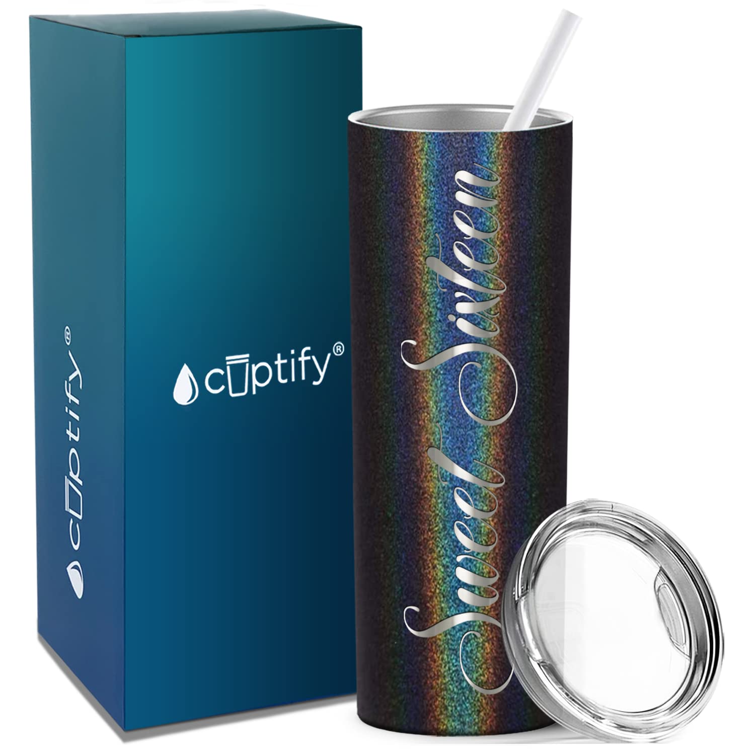 Sweet Sixteen 20 Oz Skinny Tumbler 16Th Birthday Gifts For Girls On Black Glitter Decorations Funny Present Vacuum Insulated Cup