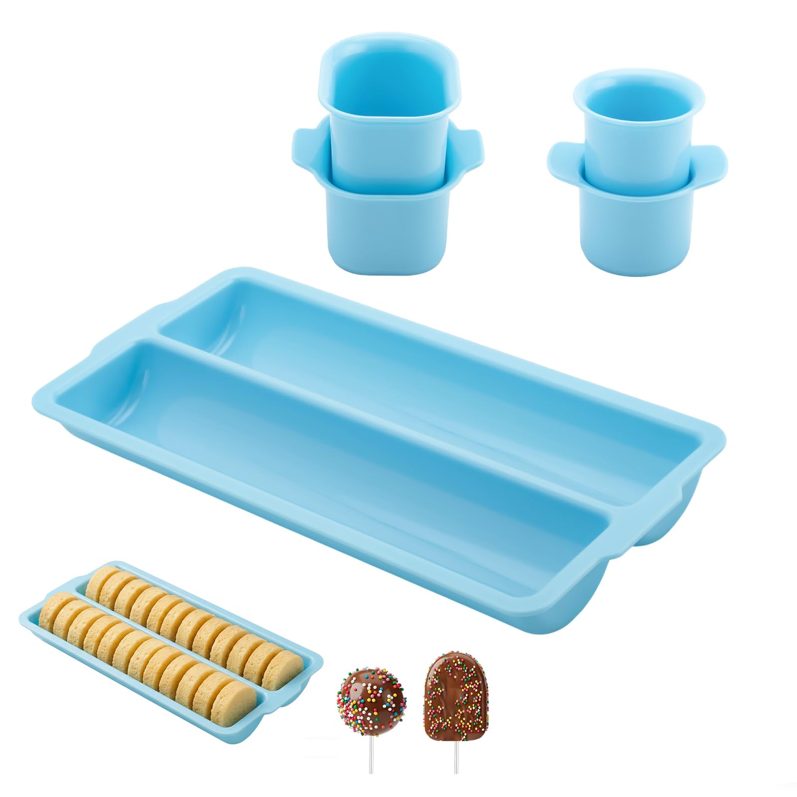 Fevbcnrj Cake Pop Mold Set with Tray, Round Cake Pop Cutter and Pusher, Large Capacity TwoRow ABS Tray, Non3D Printed, Easy to