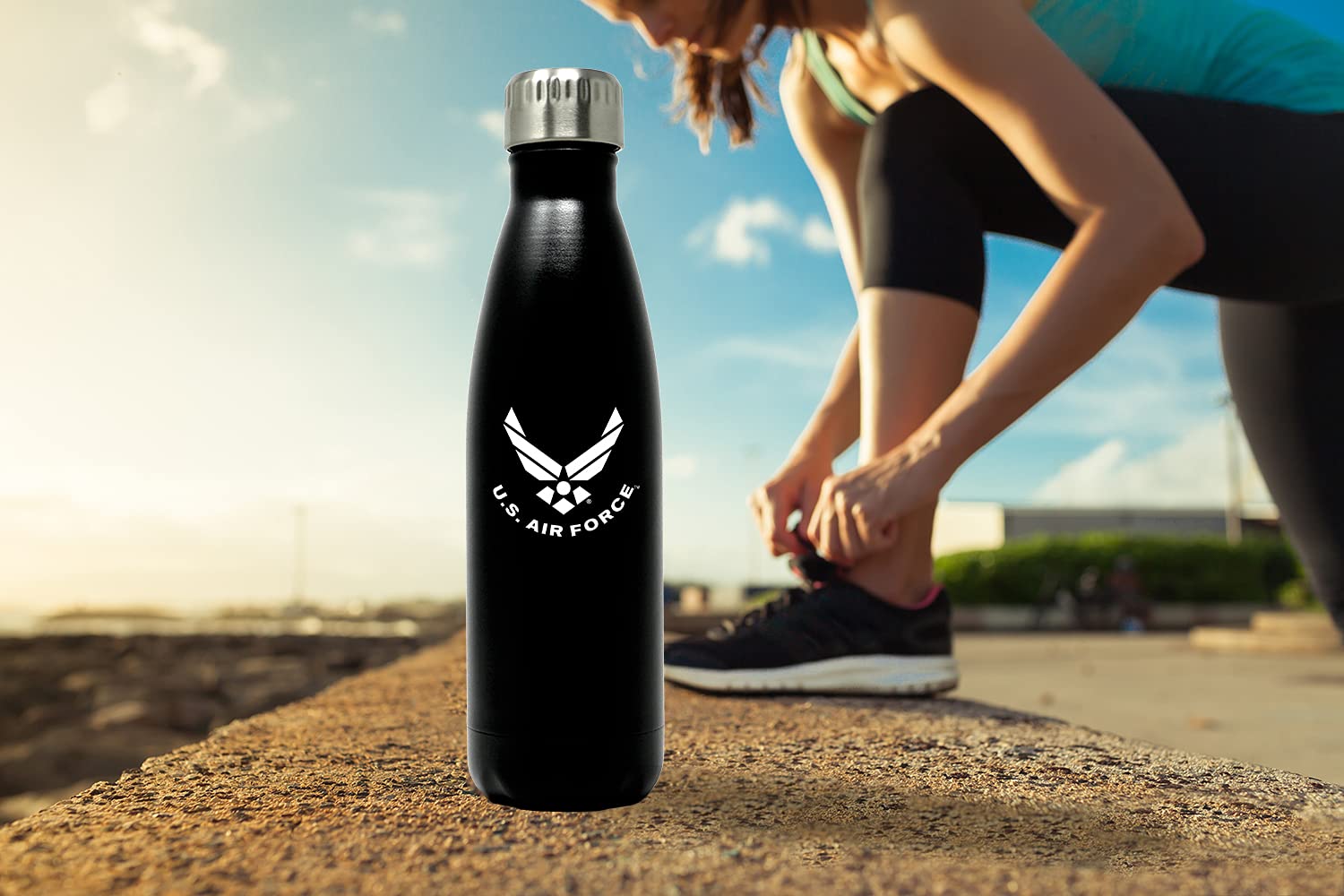 US Air Force 17oz Double Wall Vacuum Insulated Stainless Steel Airman Water Bottle - Perfect for USAF PT and Outdoor Sports