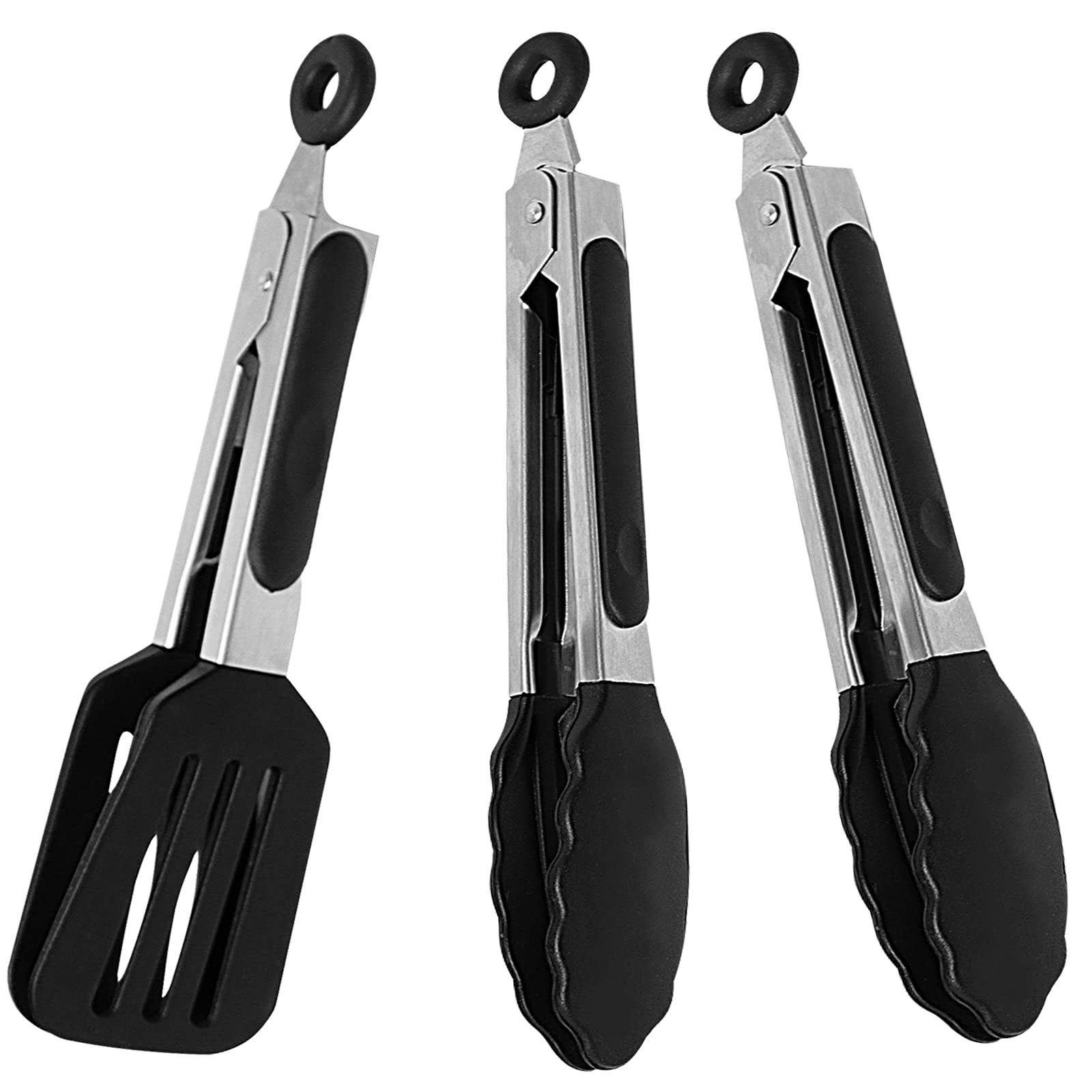 Pharamat Mini Silicone Serving Tongs Set Of 3, Small Kitchen Tongs (7 Inch) With Silicone Tips And Stainless Steel Handle, Cooki