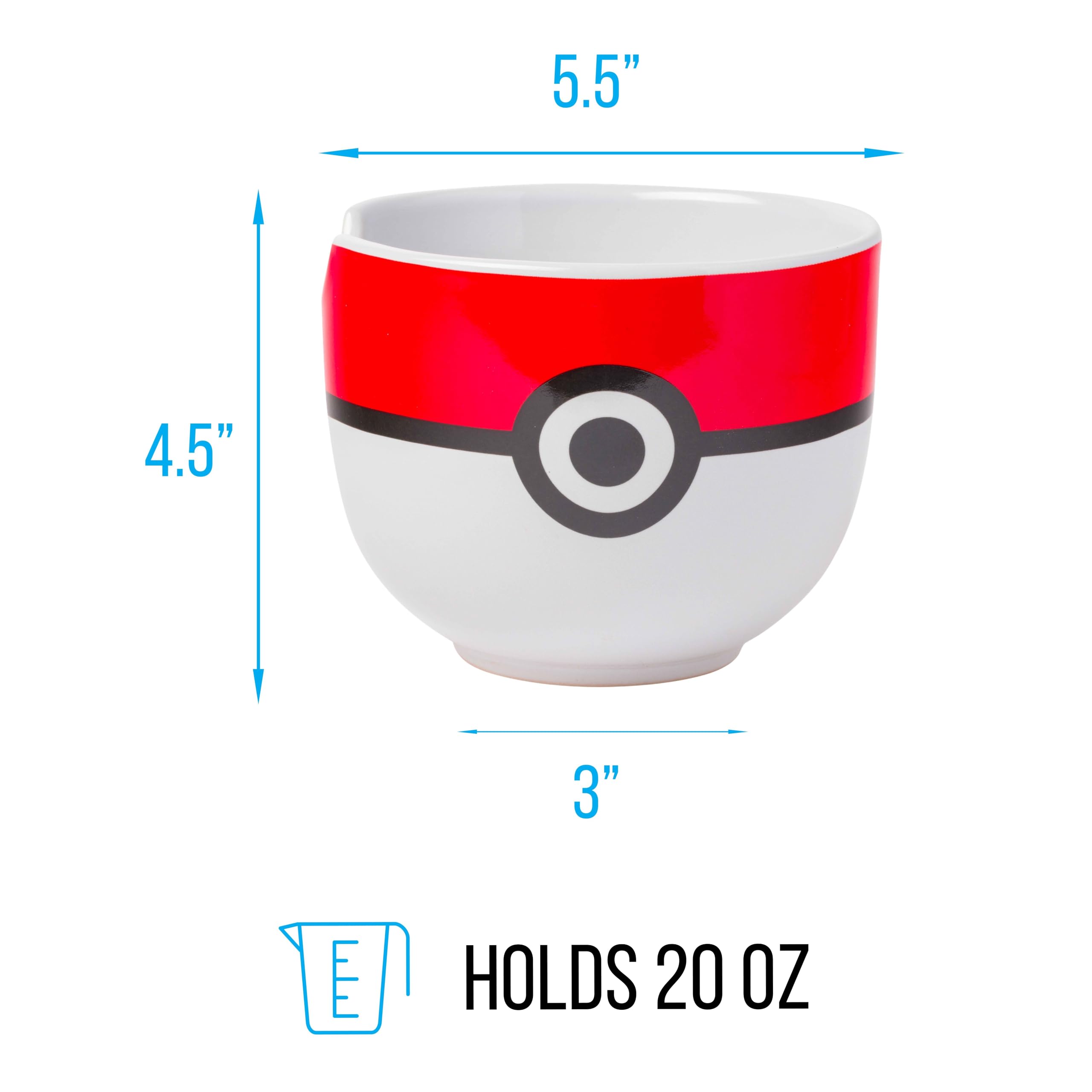 Silver Buffalo Ceramic Ramen Noodle Bowl with Chopsticks, 20oz, Pokemon Pokeball, Microwave Safe, Model LI1696KD
