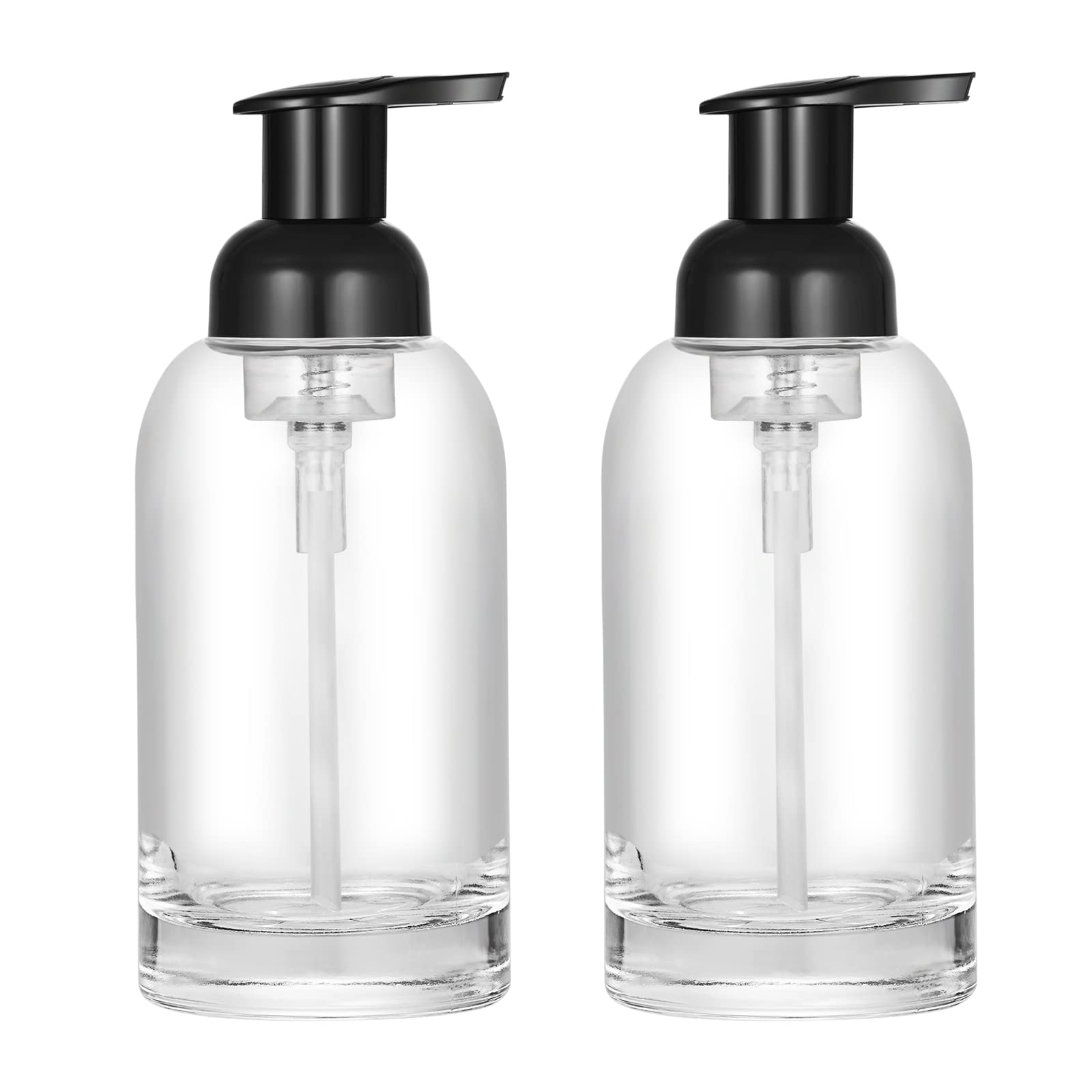Chbjdan 2 Pack Thick Clear Glass Jar Soap Dispenser With Foaming Pump, 13 Ounce Clear Round Bottles Dispenser With Foaming Pump
