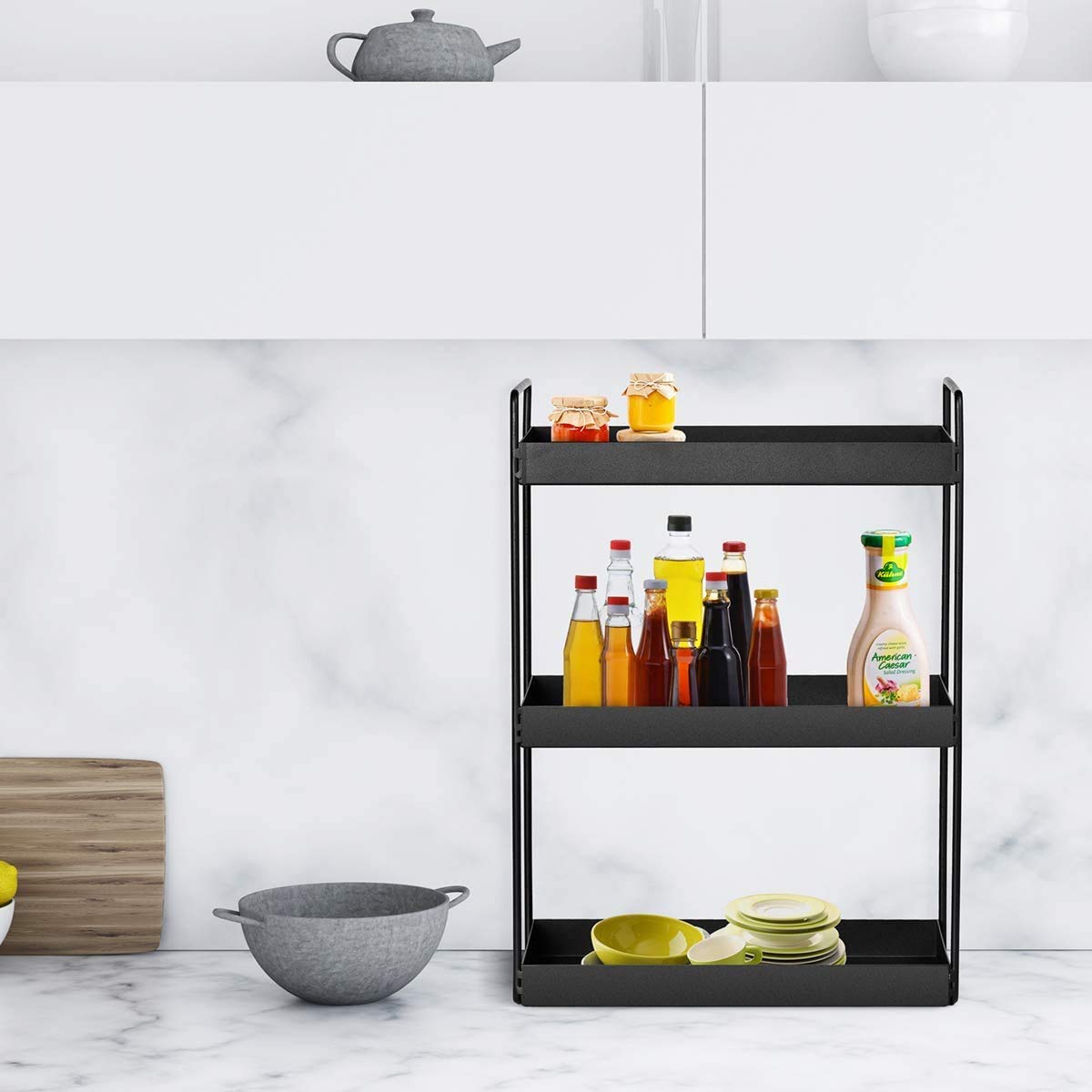 shiok decor 3-Tier Standing Rack, bathroom Countertop Storage Shelf Organizer,spice storage organizer black make in india