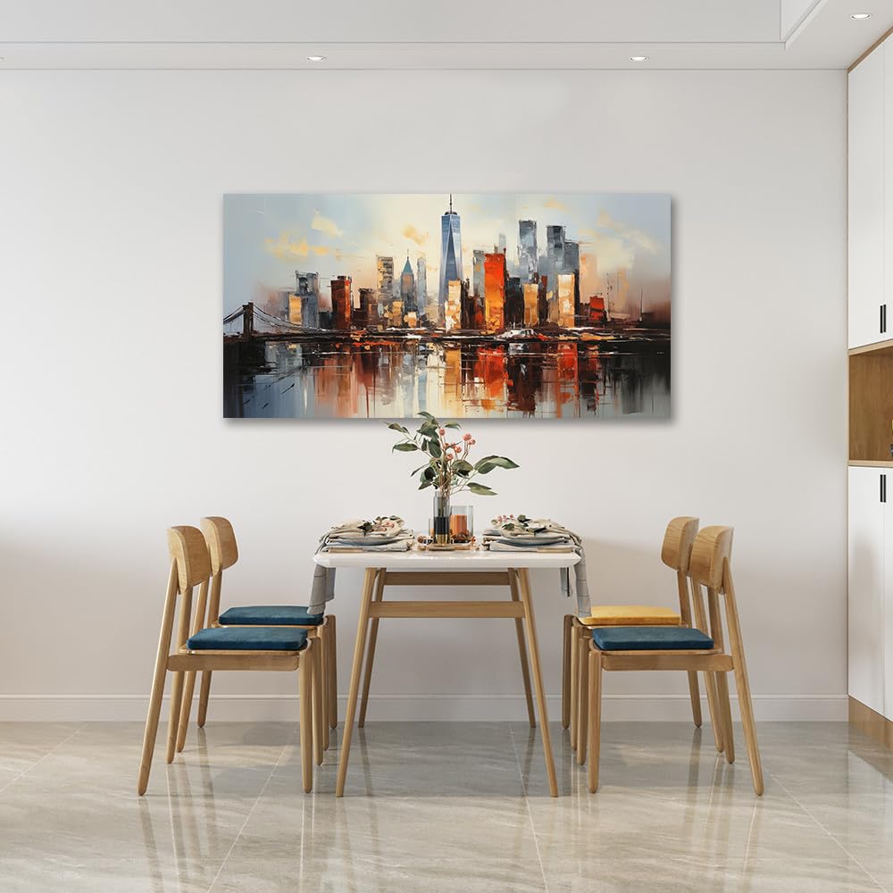 Cityscape Canvas Wall Art Abstract Canvas Painting Grey And Gold Brooklyn Bridge Wall Art Modern New York City Canvas Art Colorf