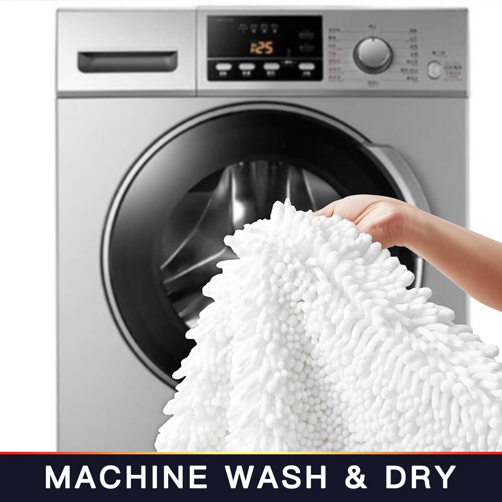 Walensee Bathroom Rug 2 Pieces Set Non Slip Bath Mat (17X24 Plus 20X32 Inch White) Water Absorbent Super Soft Shaggy Chenille Ma