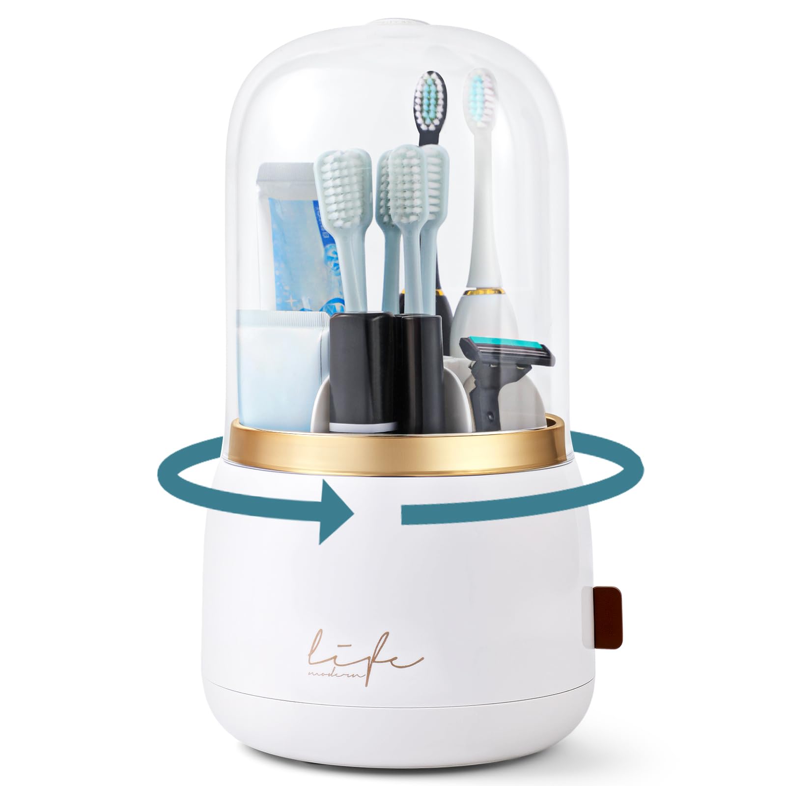 EXIN DECHEN Toothbrush Holders with Cover for Bathrooms, 360 Rotating 7-Slot Draining Water for Placing Kids Electric Toothbrush