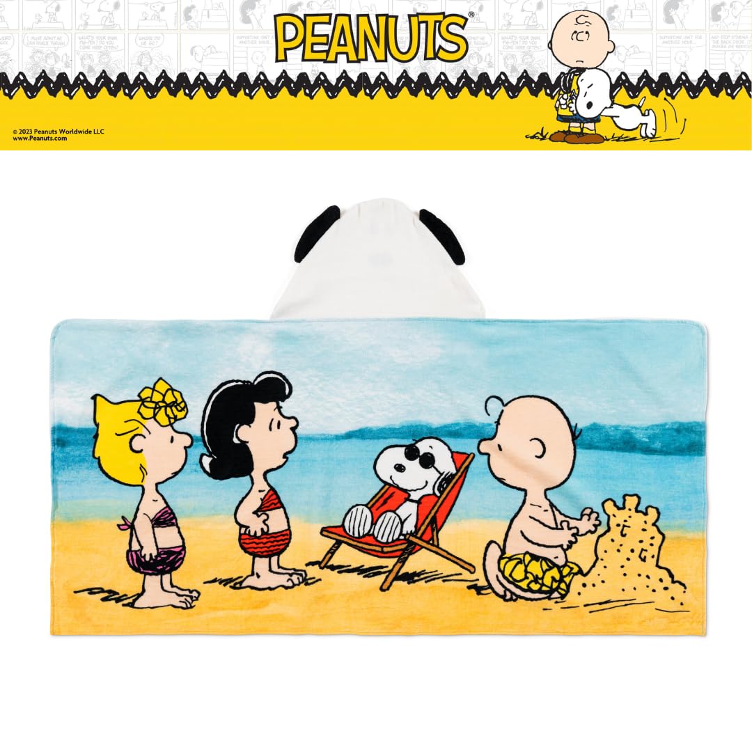 Franco Peanuts Snoopy Kids Super Soft Bath/Pool/Beach Soft Cotton Terry Hooded Towel Wrap, 24 In X 50 In, (Officially Licensed P