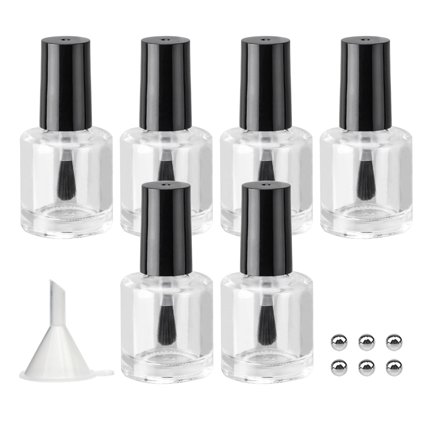 Agidea Empty Nail Polish Bottles with Paddle Brush, 6PCS Empty Glass Clear Refillable Nail Polish Containers Vials with Mixing B