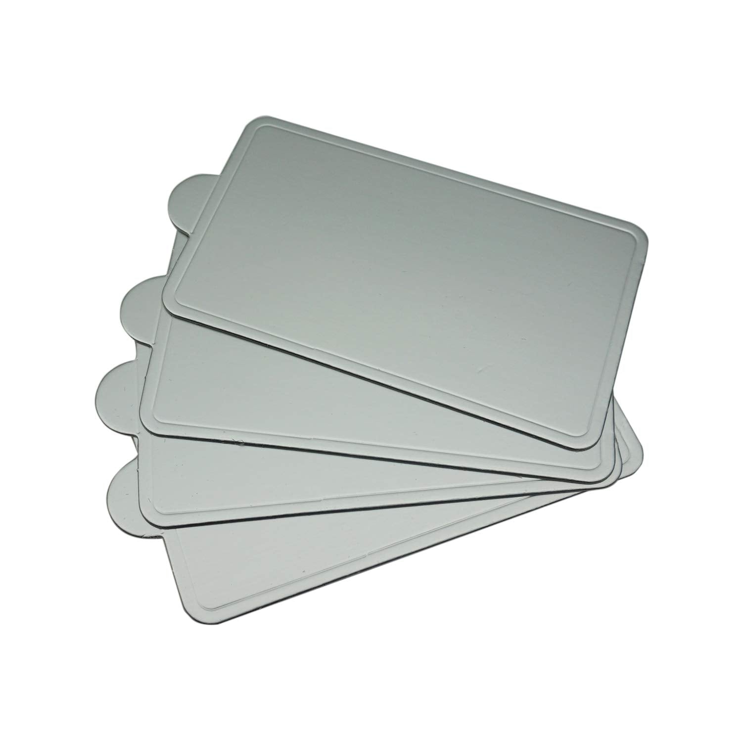Proshopping 100 Pcs 4.25''X2.36'' Mini Cake Boards, Rectangular Silver Mousse Cake Cardboard Set, Cupcake Cake Base, Dessert Dis
