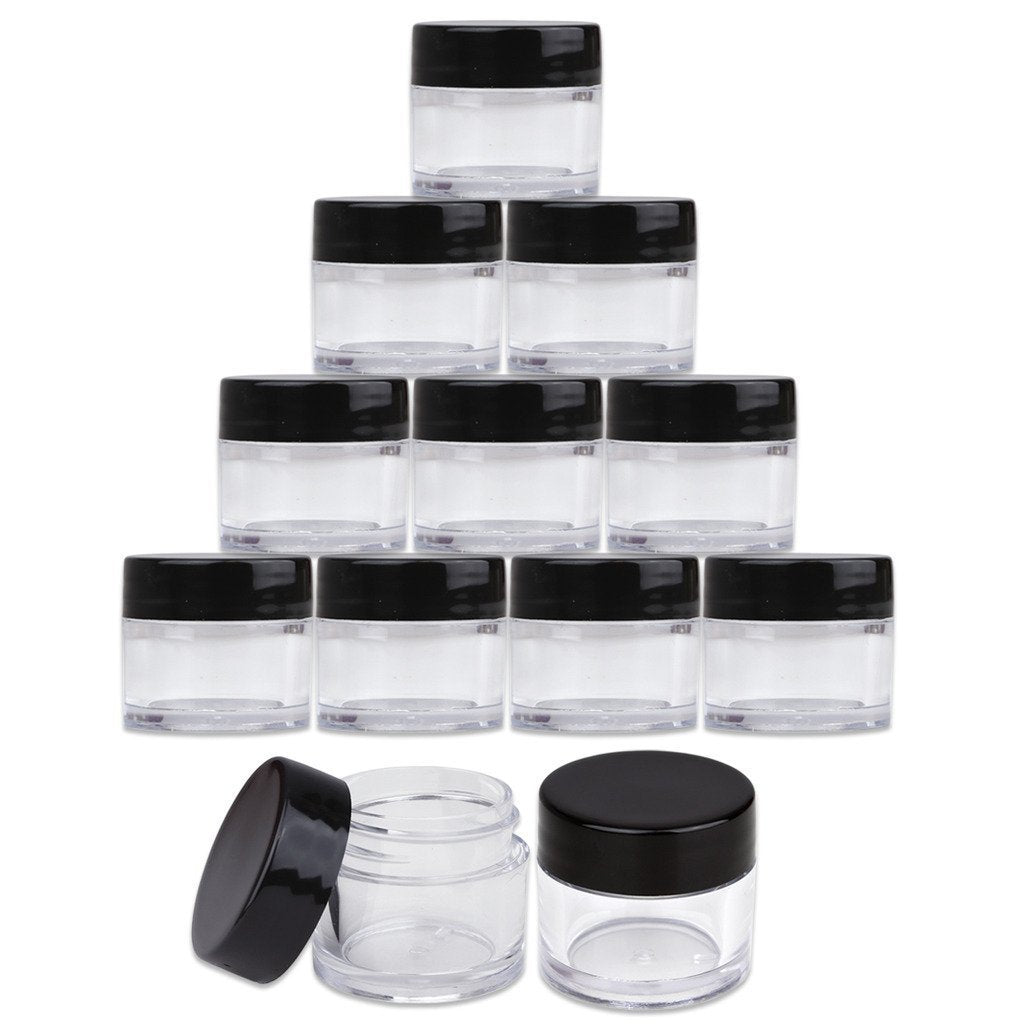 Beauticom High-Graded Quality 7 Grams/7 Ml (Quantity: 12 Packs) Thick Wall Clear Plastic Leak-Proof Jars Container With Black Li