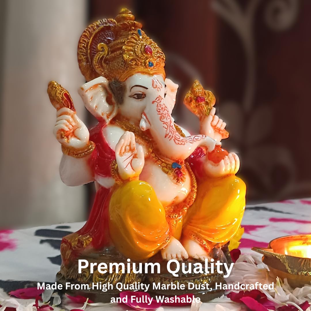 Apnimarket 6.5 Ganesha Idols By Jaipur Karigars | Living Room Ganesh Idol | Ganpati Murti For Home Decoration | Handcrafted Vina