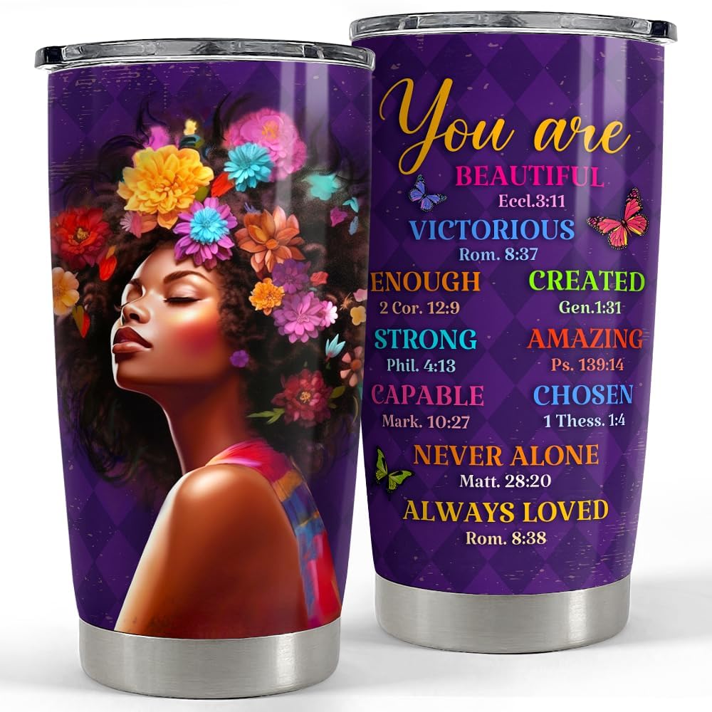 Inspirational Gifts for Women Black Woman Inspiration Tumbler 20oz Stainless Steel Insulated Coffee Travel Cup Mug Motivational 