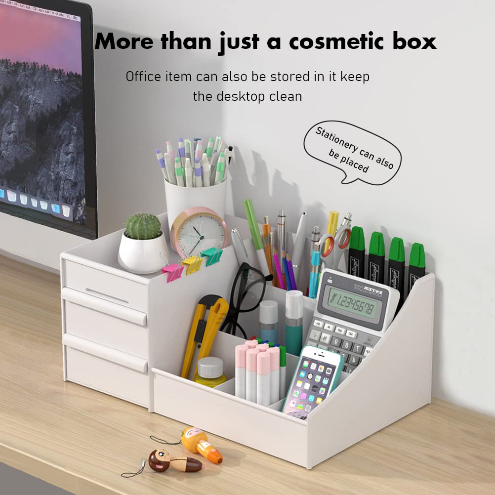 Aloxe Cosmetic Organizer Box Drawers Storage Plastic Stationary Box | Make Up Organiser For Women White