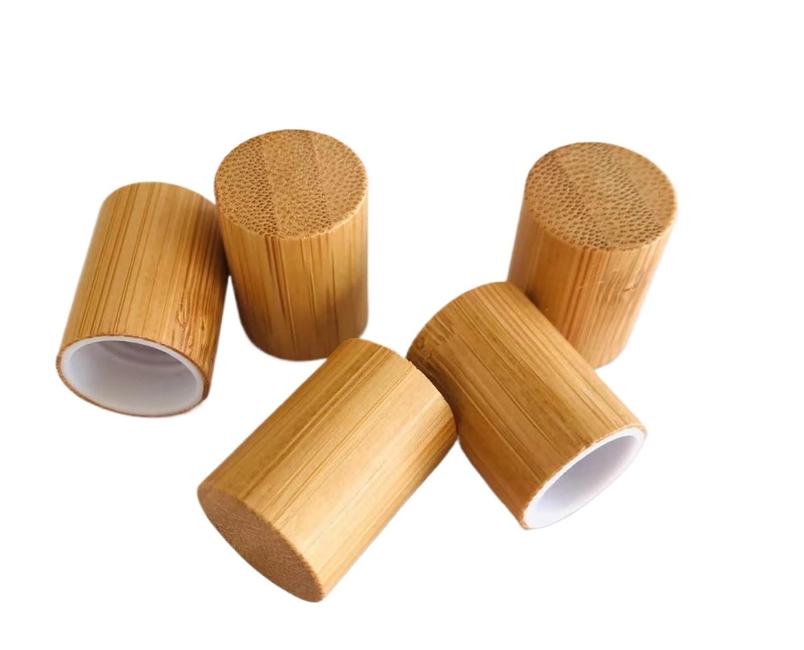 bogniga Vial Caps 10X 100X Natural Bamboo Lid Cap For 16mm 5ml 10ml Roll On Bottles Glass Essential Oils Perfume Roller Vials(10