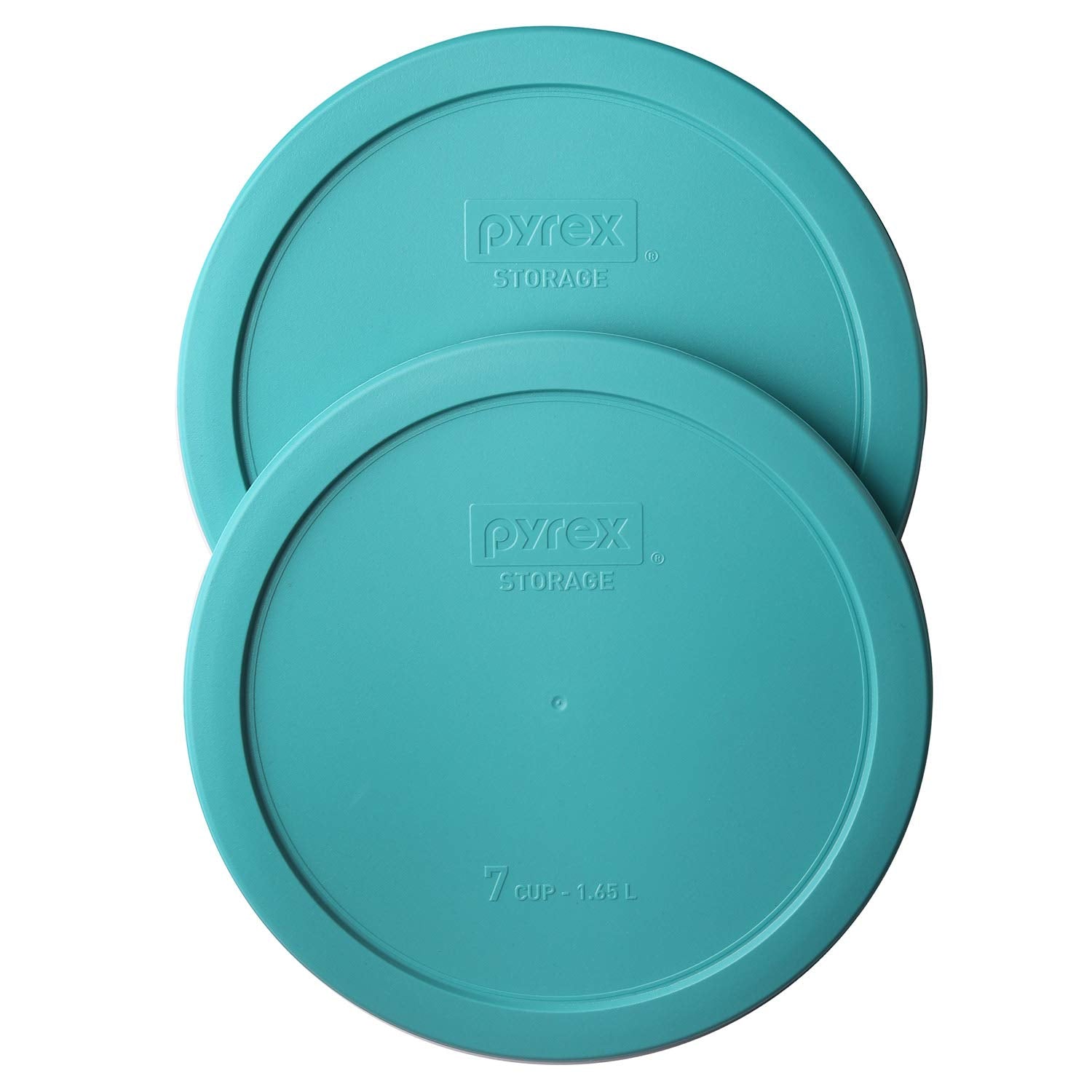 Pyrex 7402-Pc 7-Cup Turquoise Plastic Food Storage Lid, 2 Pack - Original Genuine Pyrex - Made In The Usa